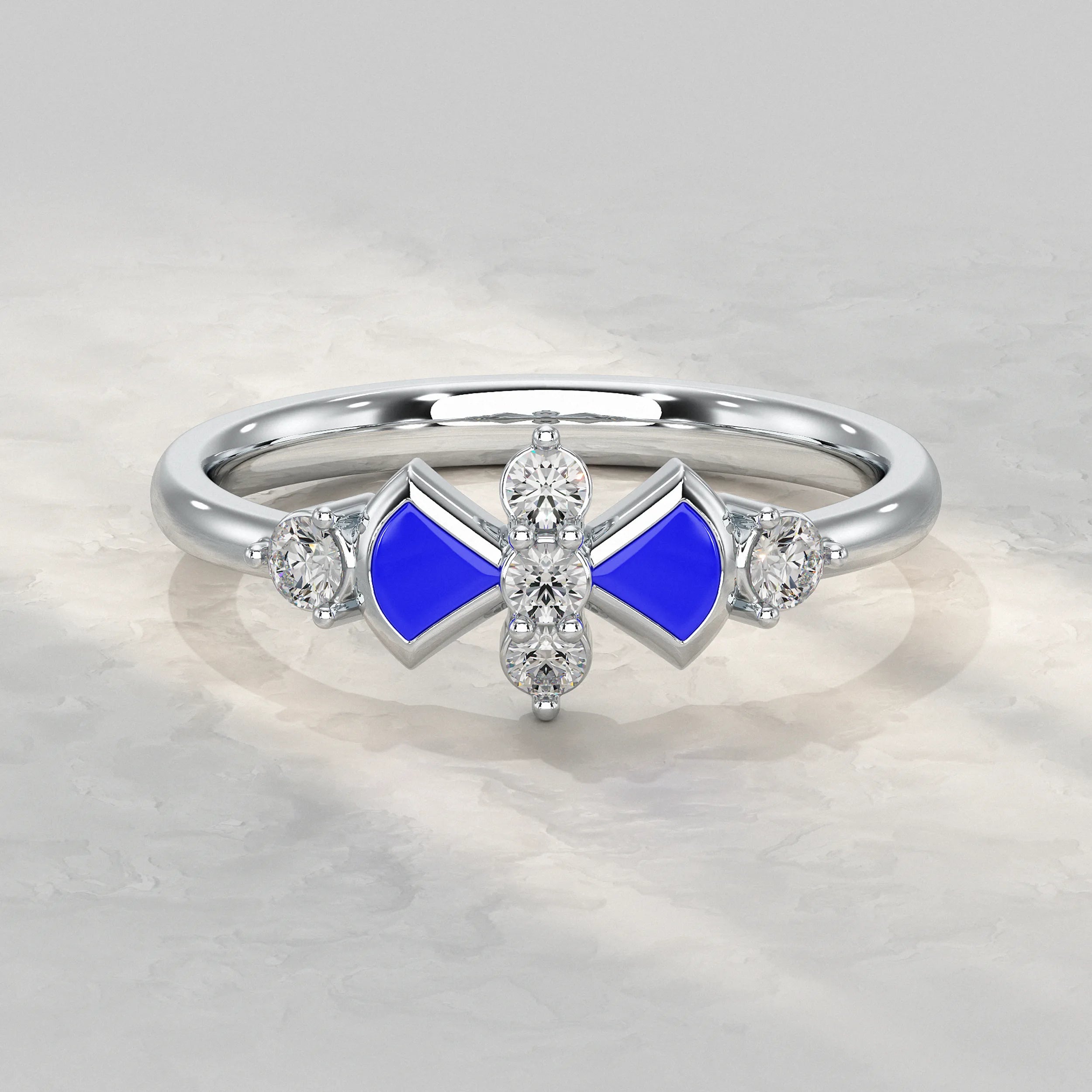 Modern Round Diamond Ring with Blue Enamel Accent