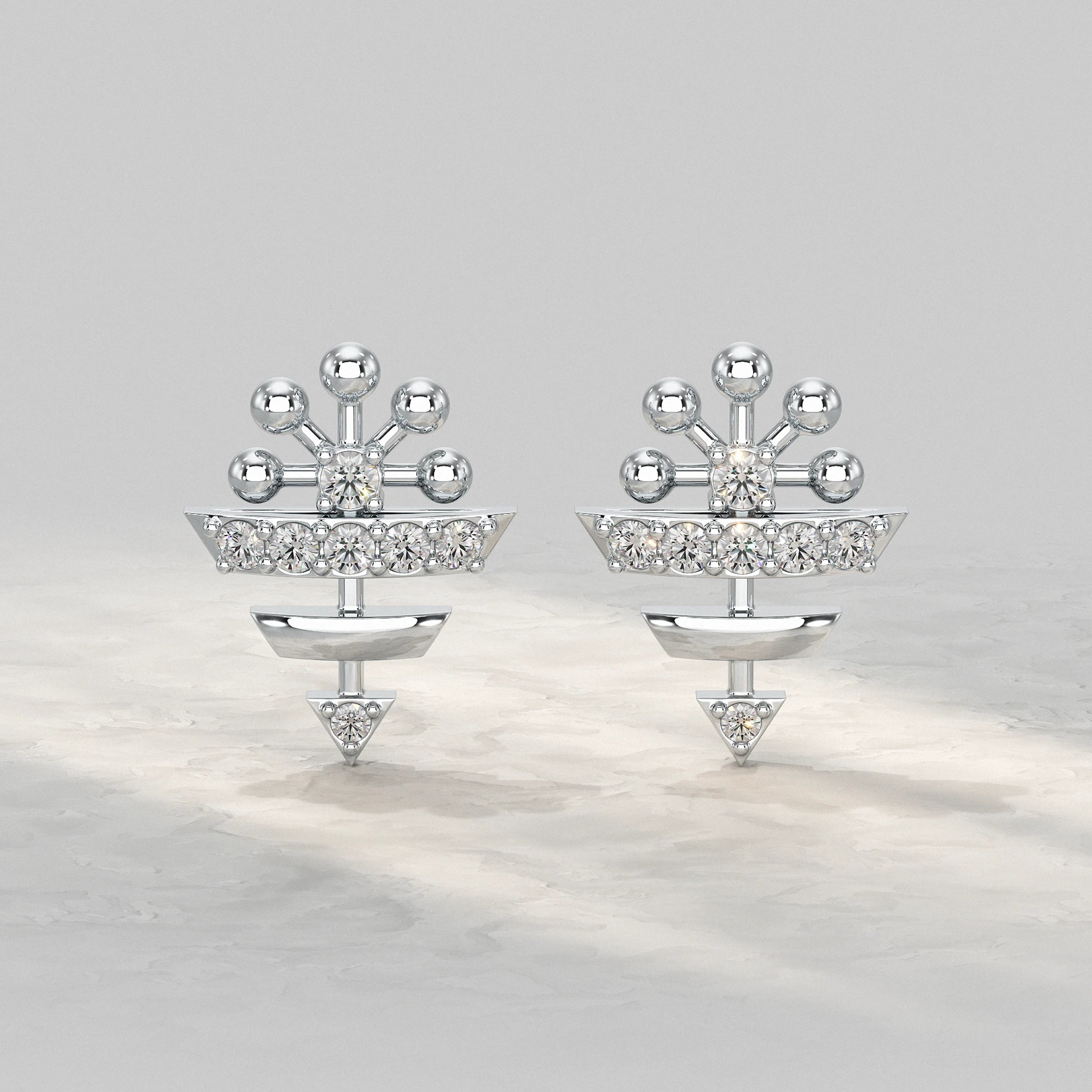 Geometric Round Diamond Pattern Stud Earrings