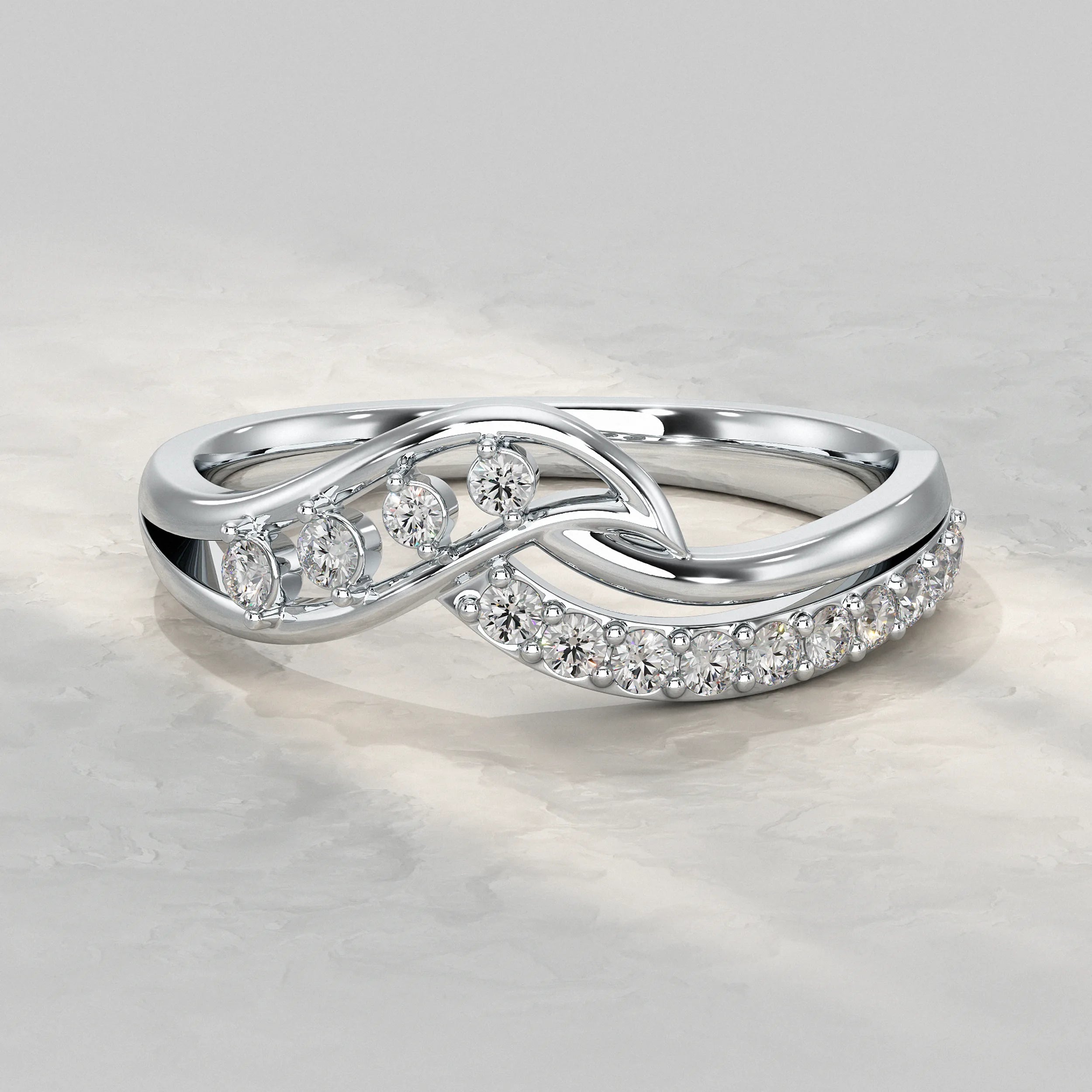 Crossover Round Cut Diamond Cluster Ring