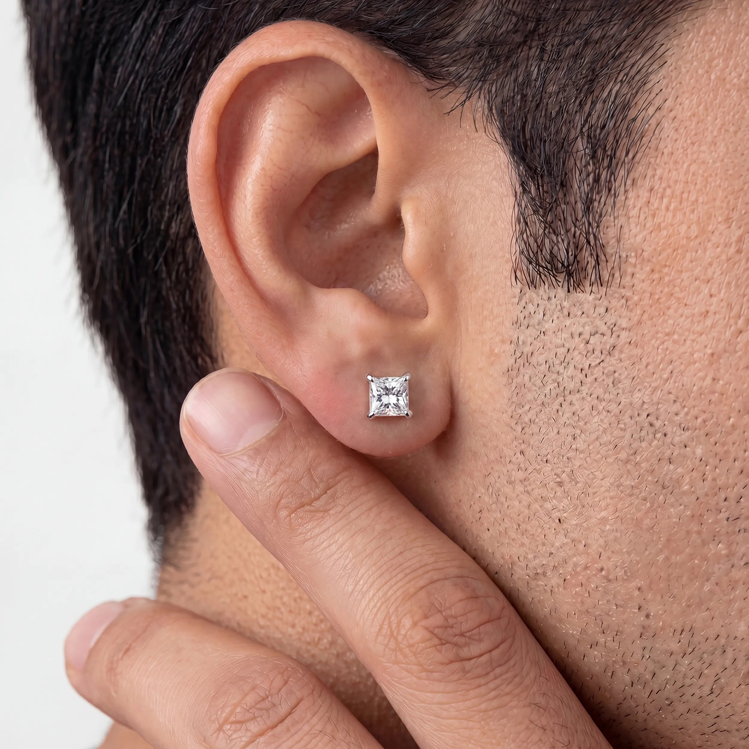 Princess Lab Grown Diamond Men's Stud Earrings