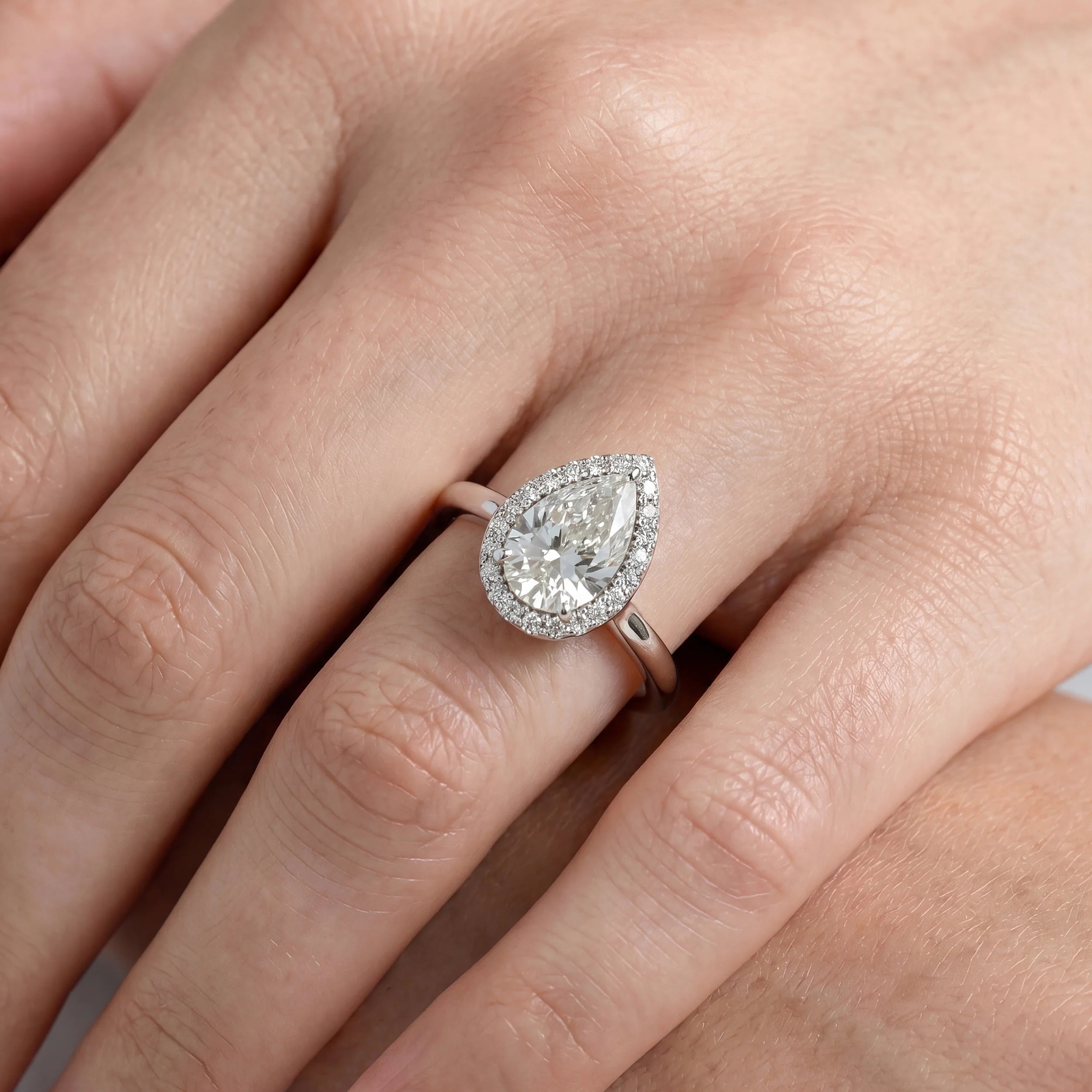 Pear Cut Lab Diamond Halo Engagement Ring