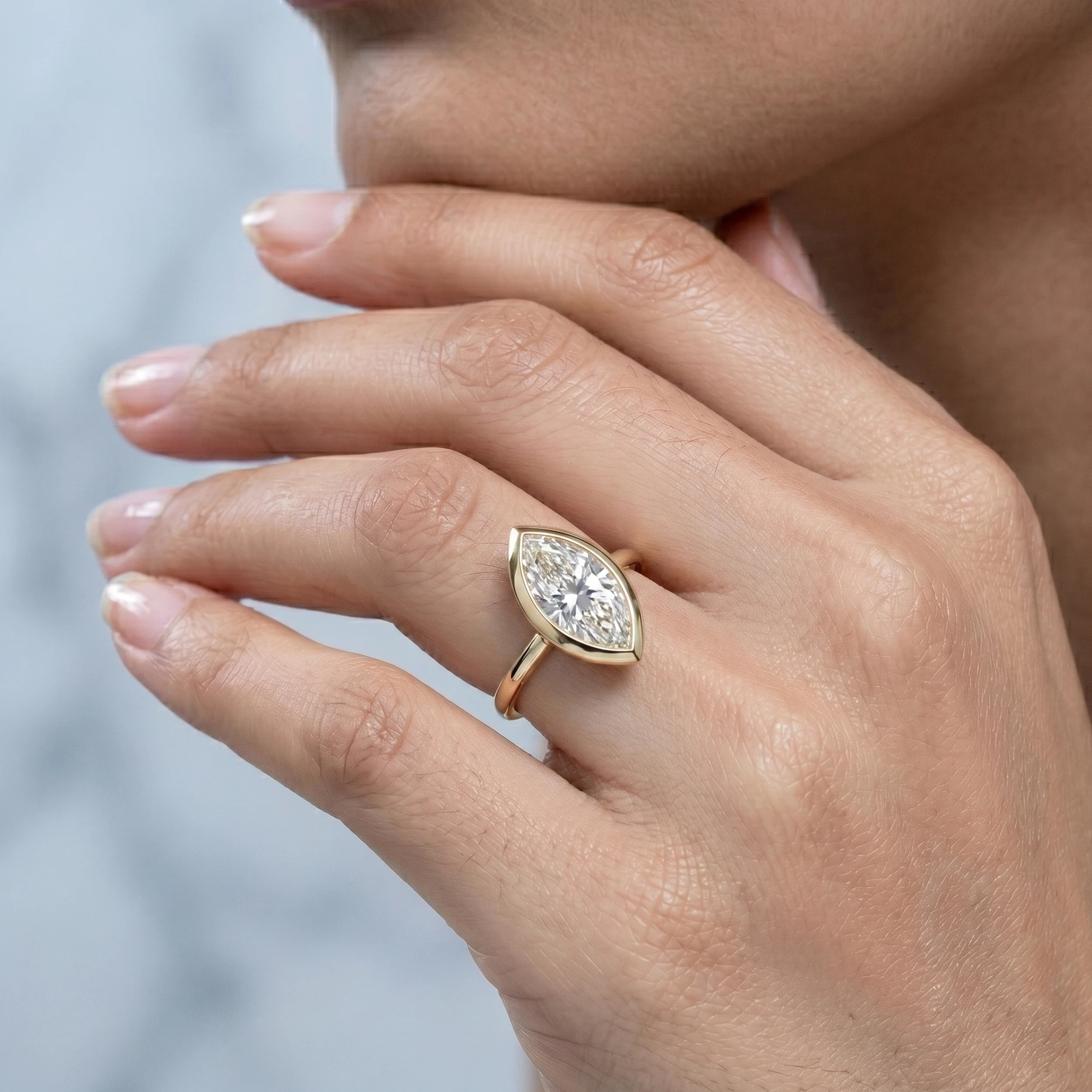 Bezel Set Marquise Lab Diamond Solitaire Ring