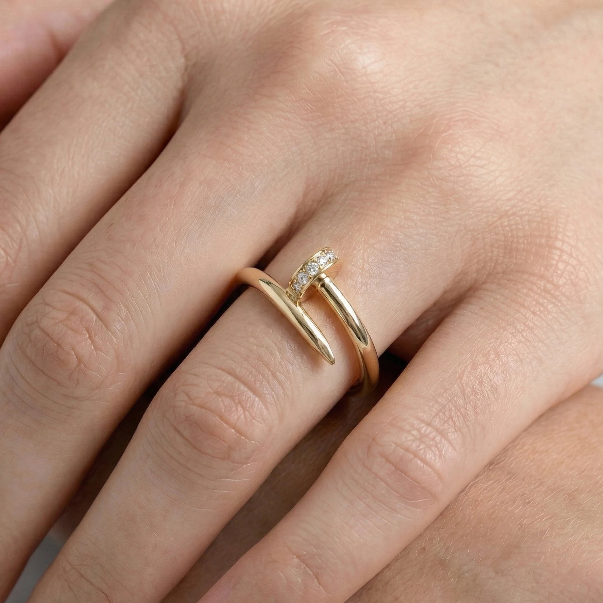 Round Lab Diamond Open Cuff Dainty Band Rings