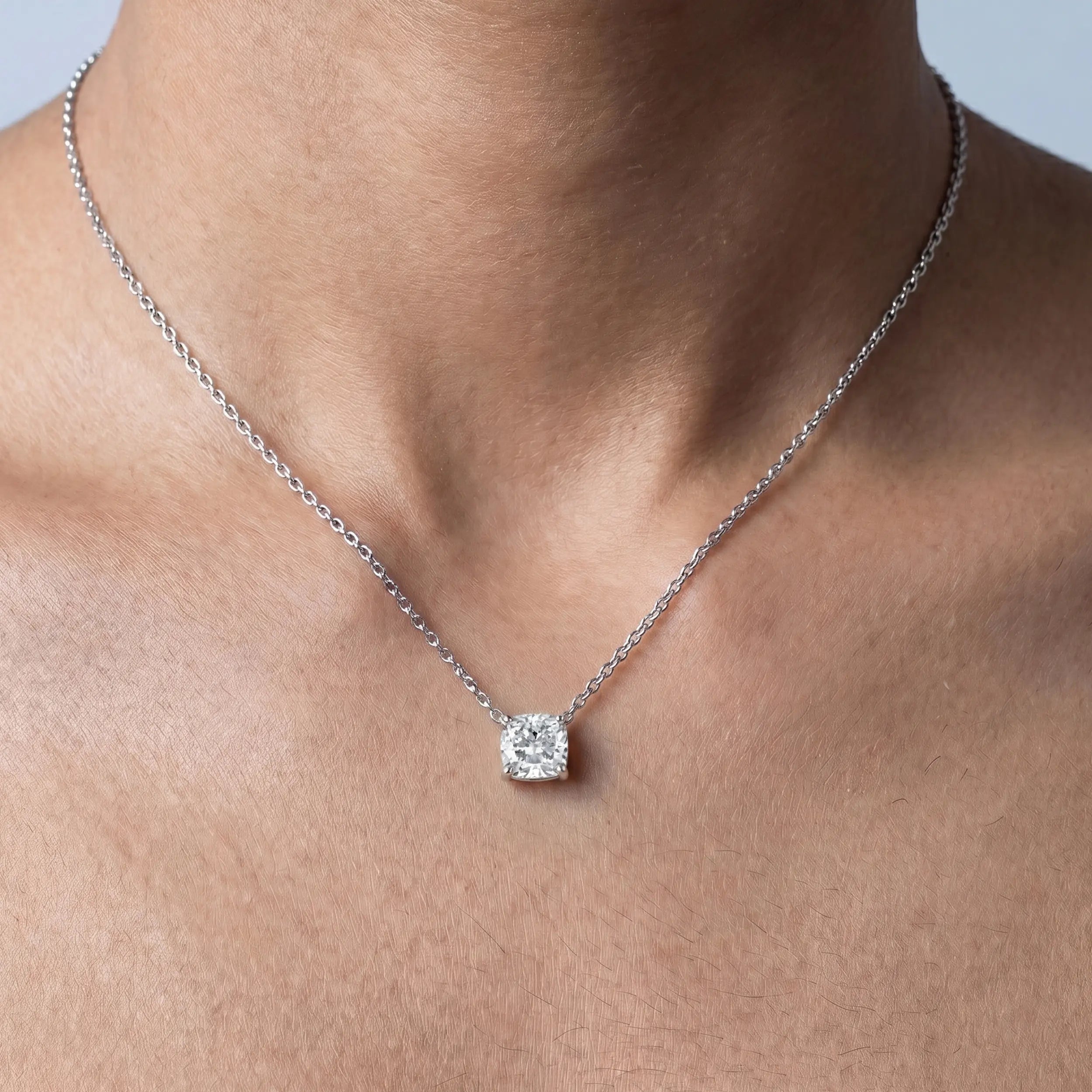 Square Cushion Lab Diamond Solitaire Pendant