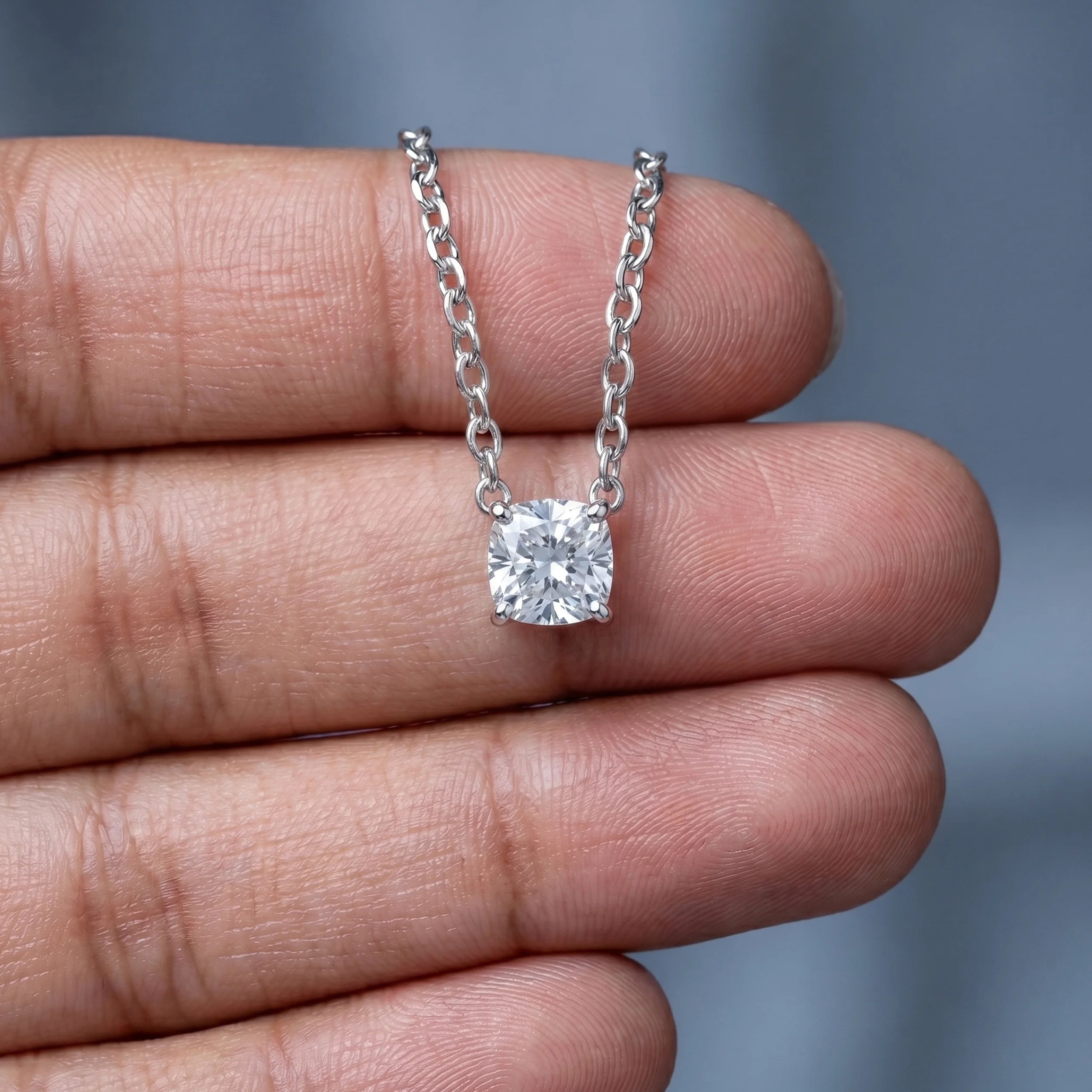 Square Cushion Lab Diamond Solitaire Pendant