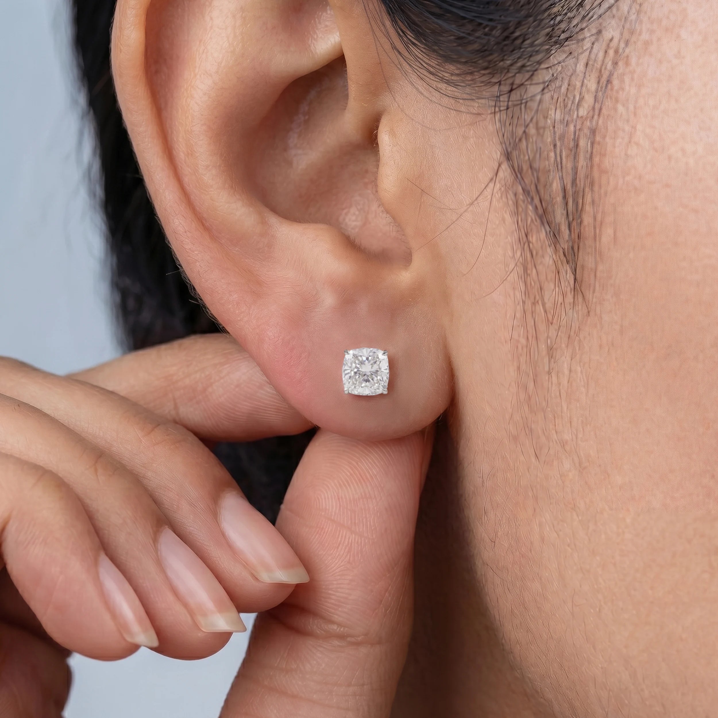 Square Cushion Lab Diamond Stud Earrings