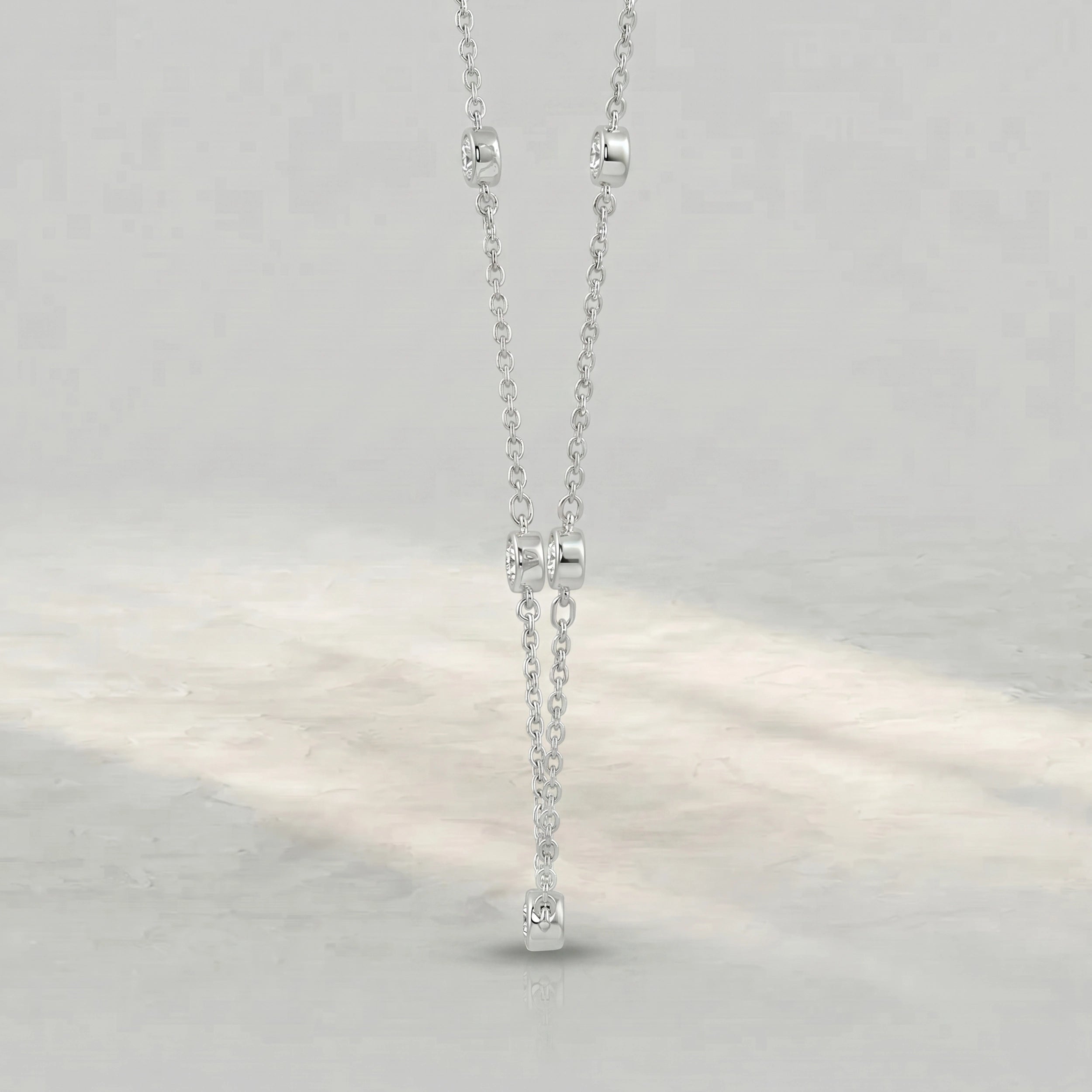 Bezel Set Round Diamond Station Necklace Pendant