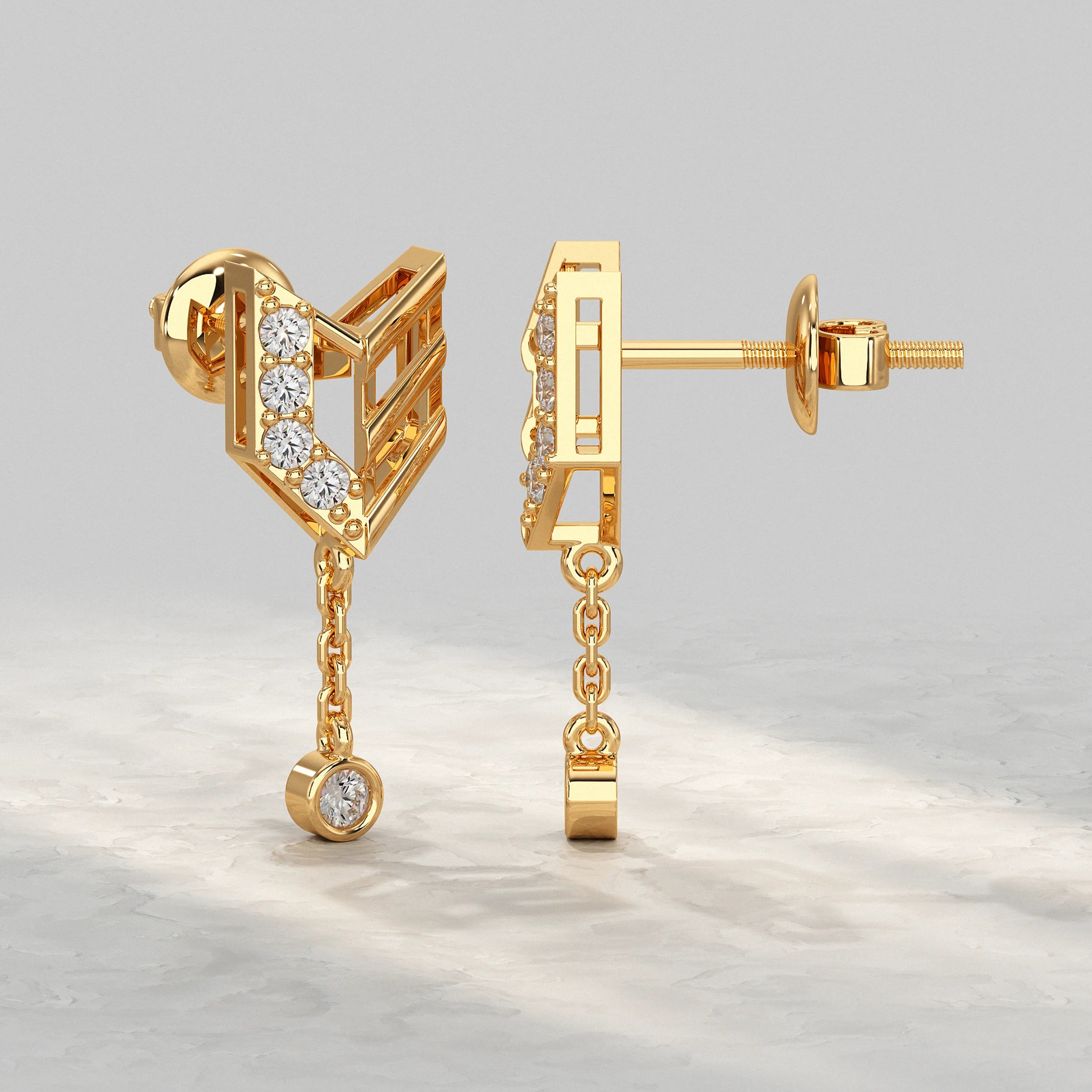 Geometric Diamond Chain Drop Earrings