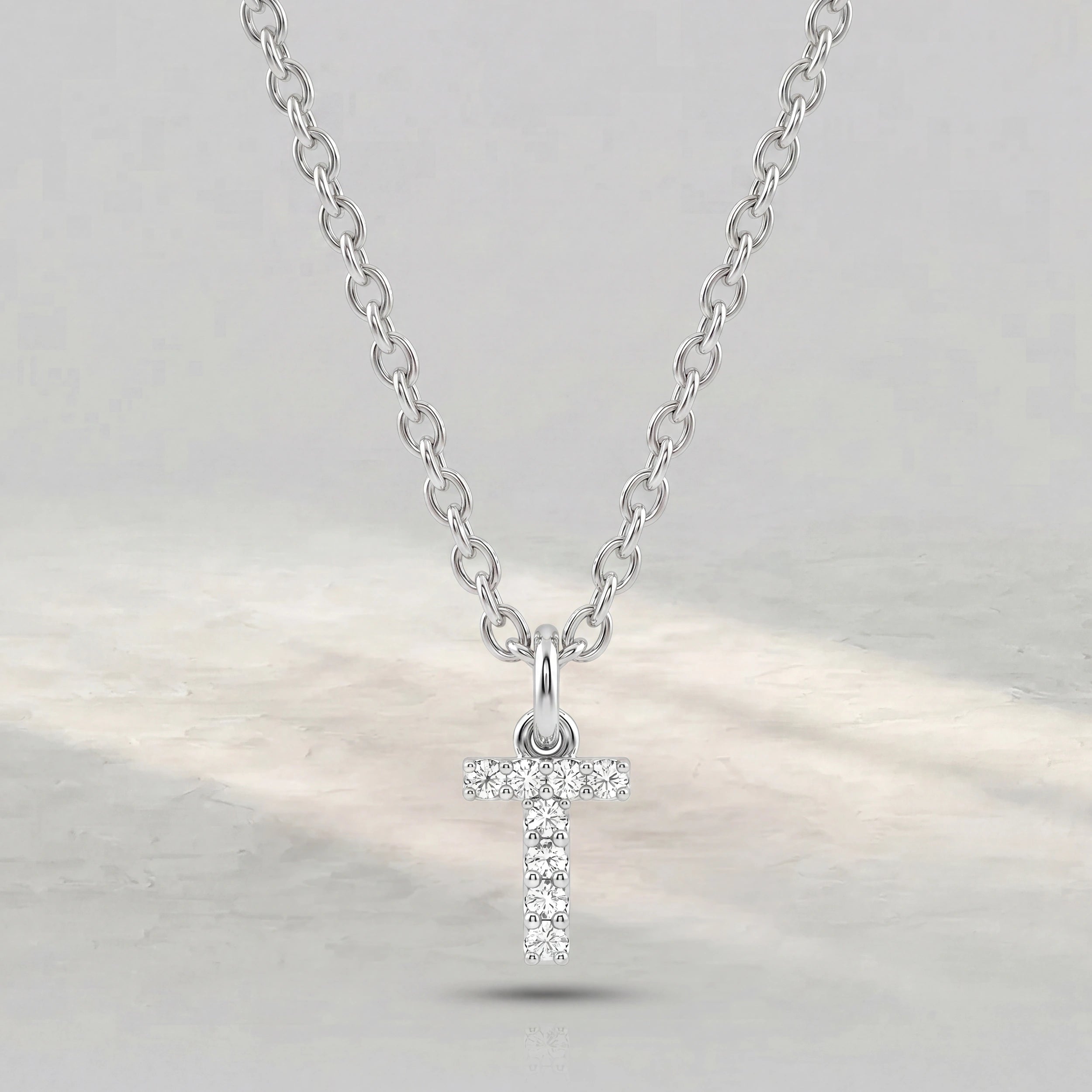 Initial Letter T Round Diamond Pendant