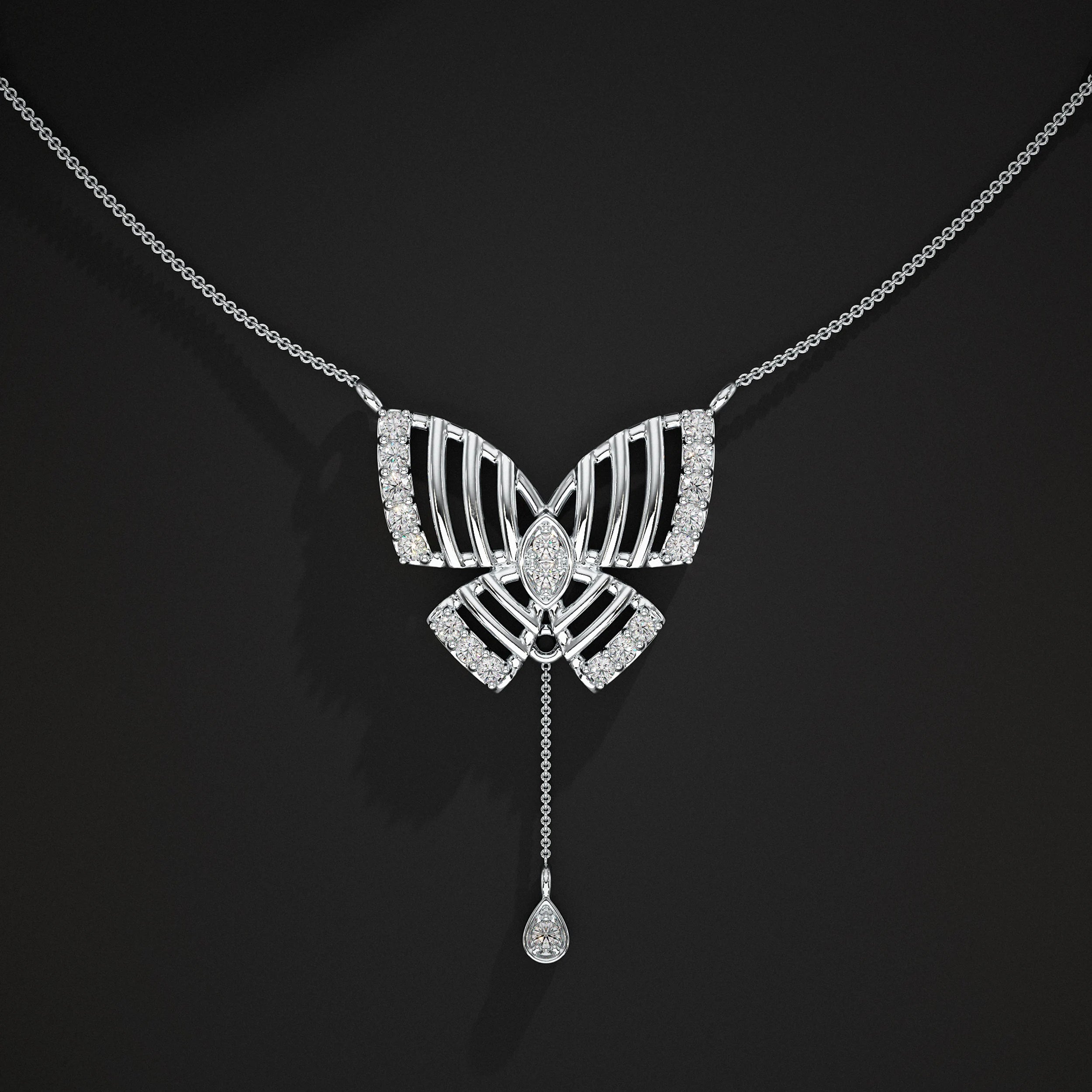 Butterfly Round Diamond Teardrop Pendant