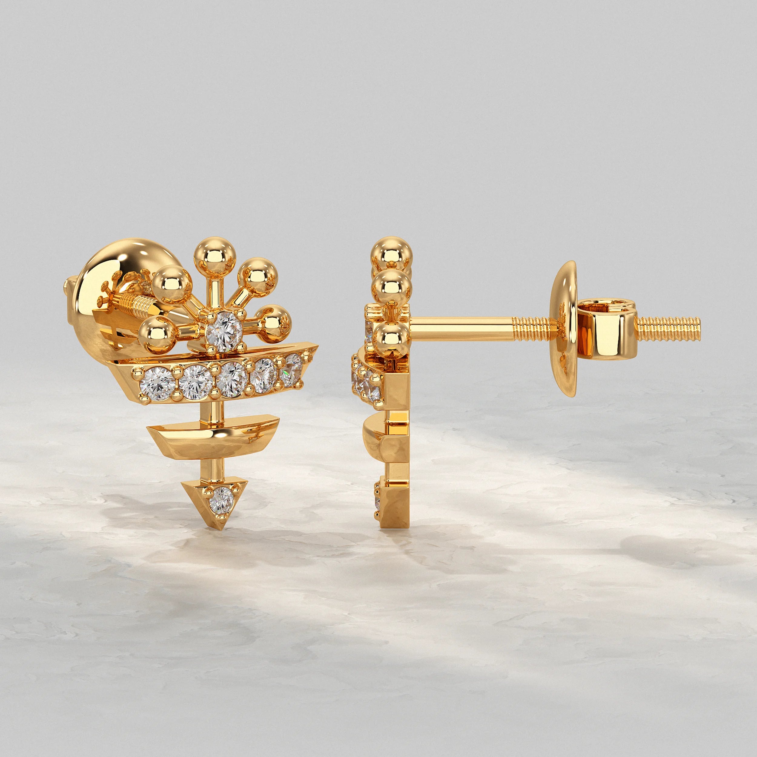 Geometric Round Diamond Pattern Stud Earrings