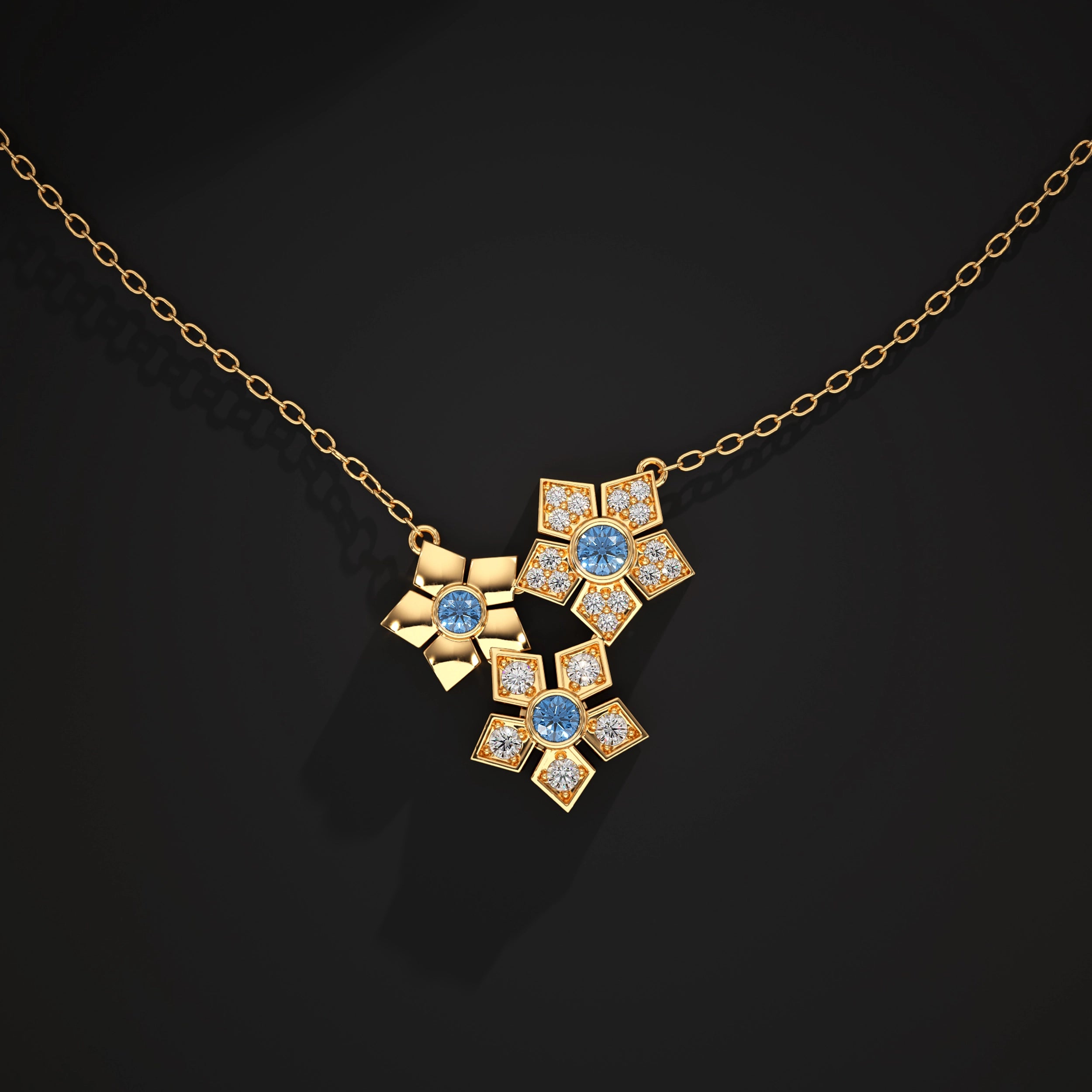 Floral Cluster Blue Sapphire Gemstone Pendant