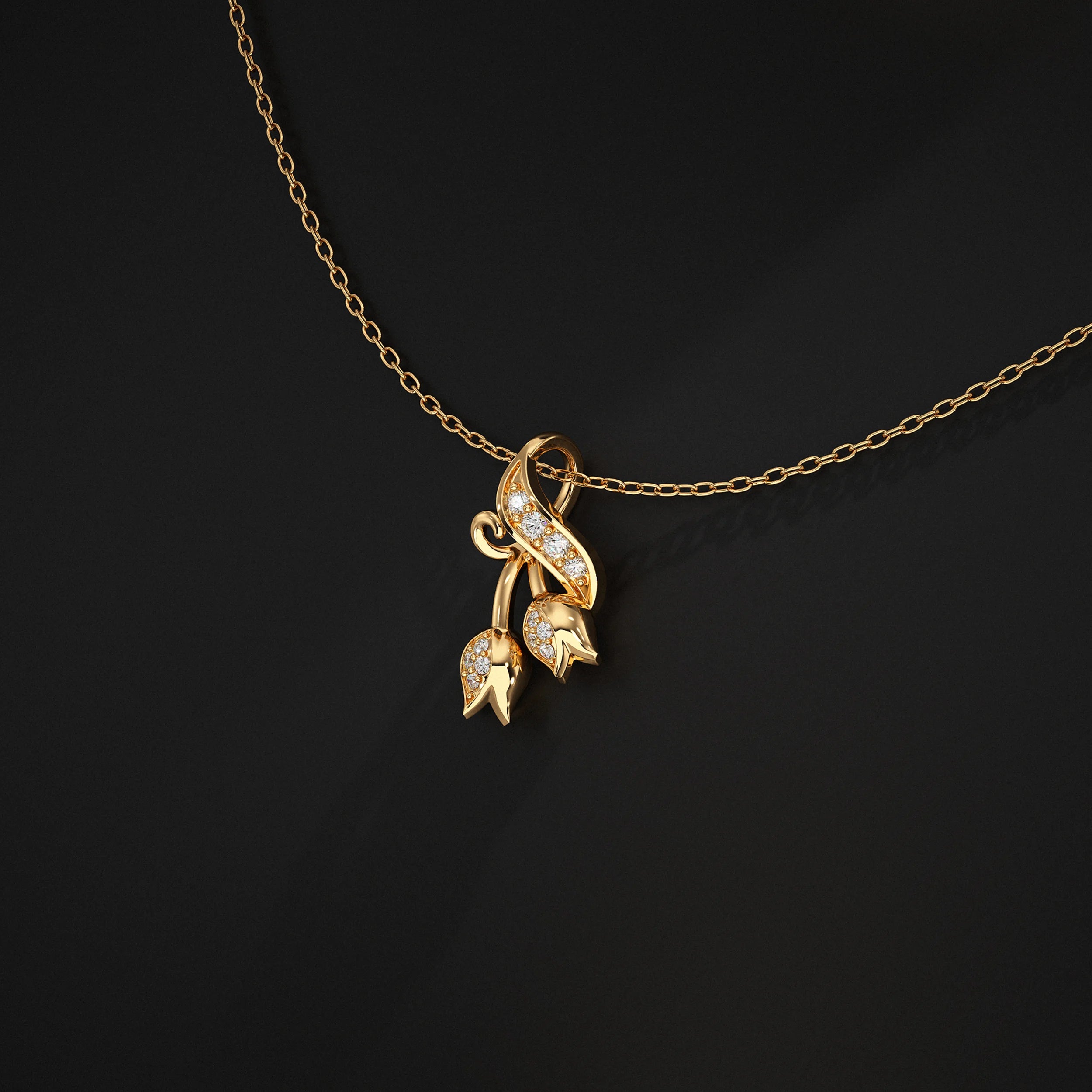 Round Diamond Tulip Design Pendant