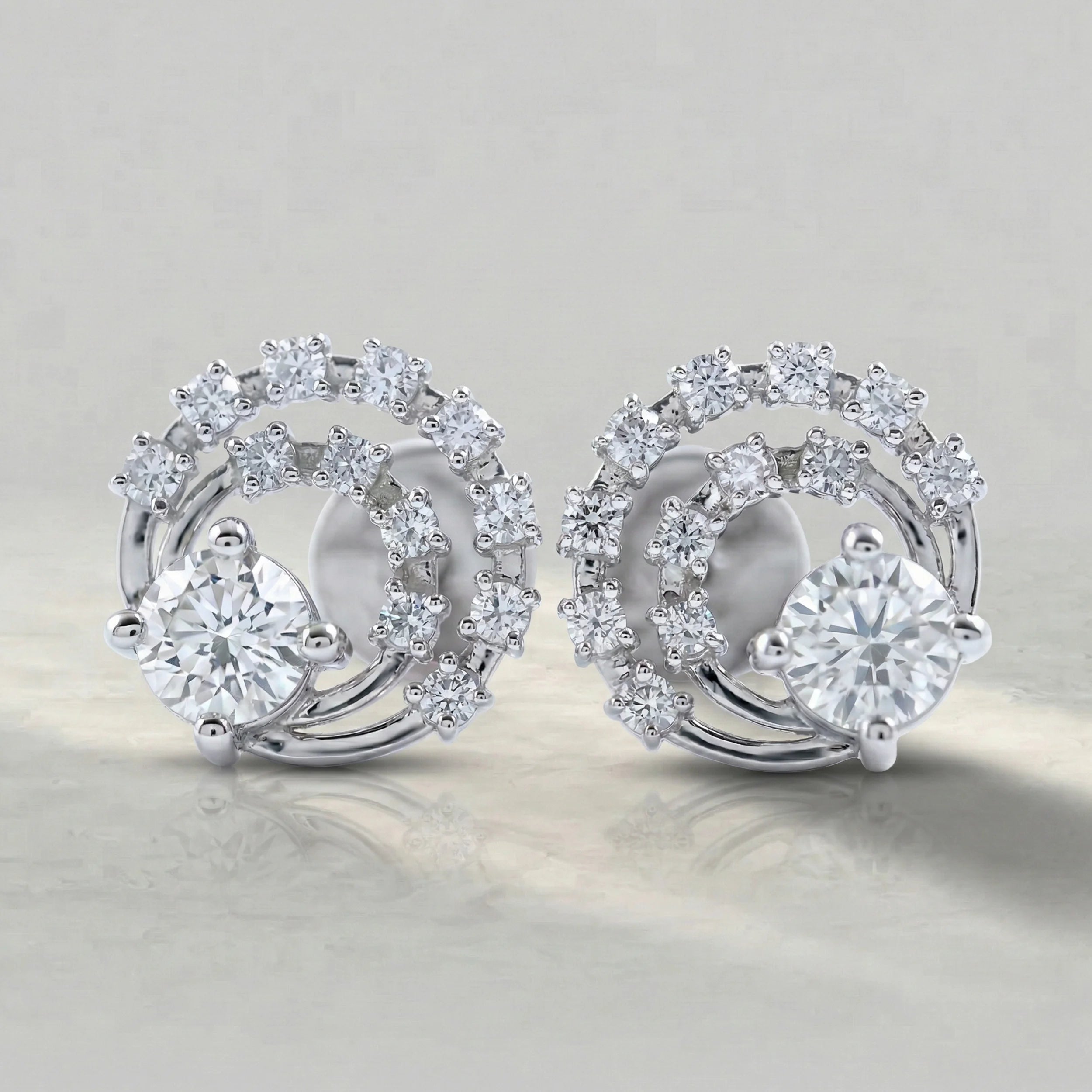 Round Diamond Twin Open Circle Stud Earring