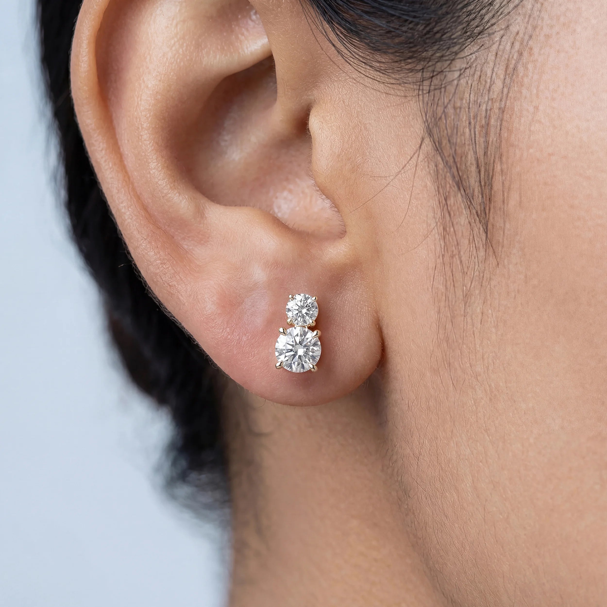 Round Cut Diamond Two Stone Stud Earring