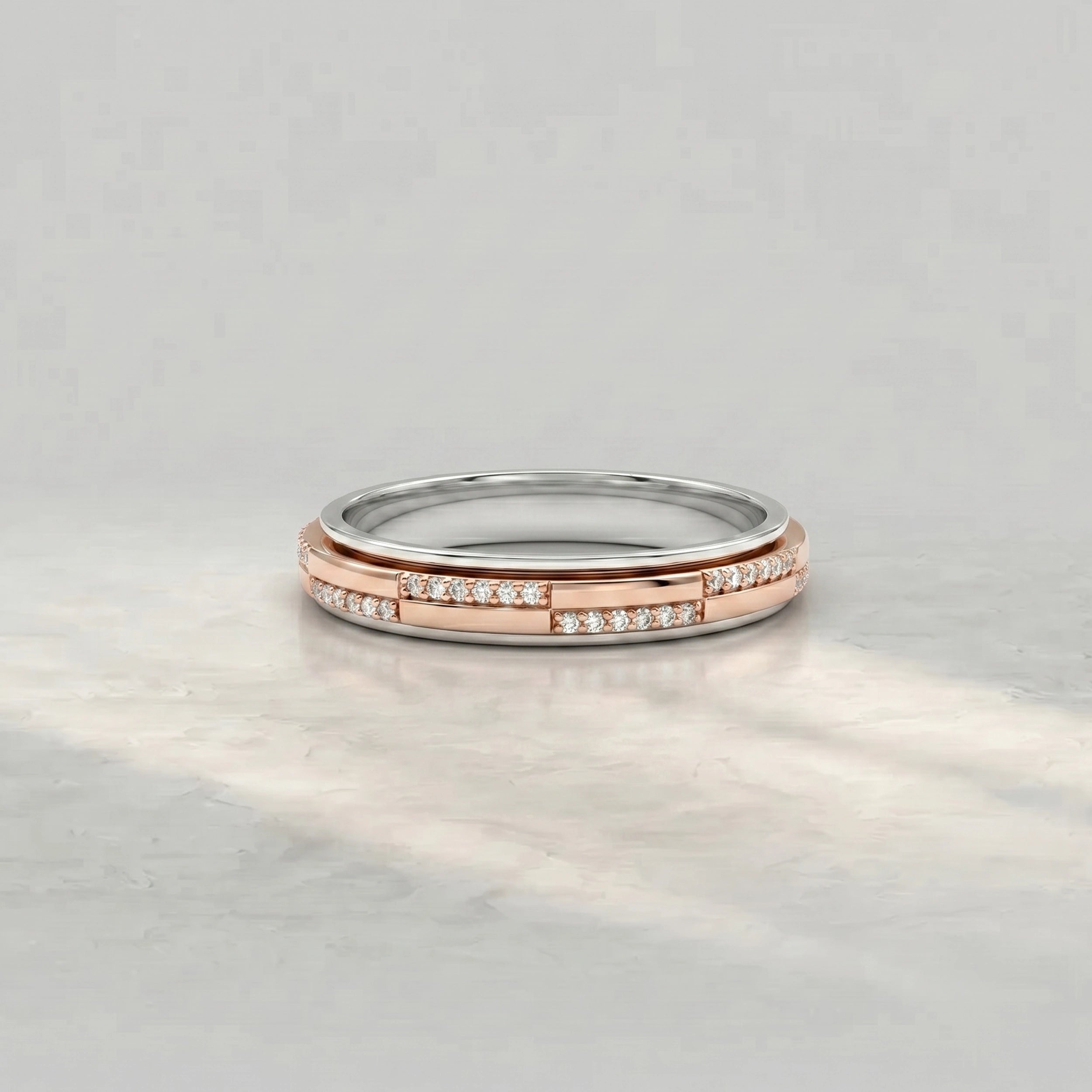 Two Tone Round Diamond Men's Wedding Band Band