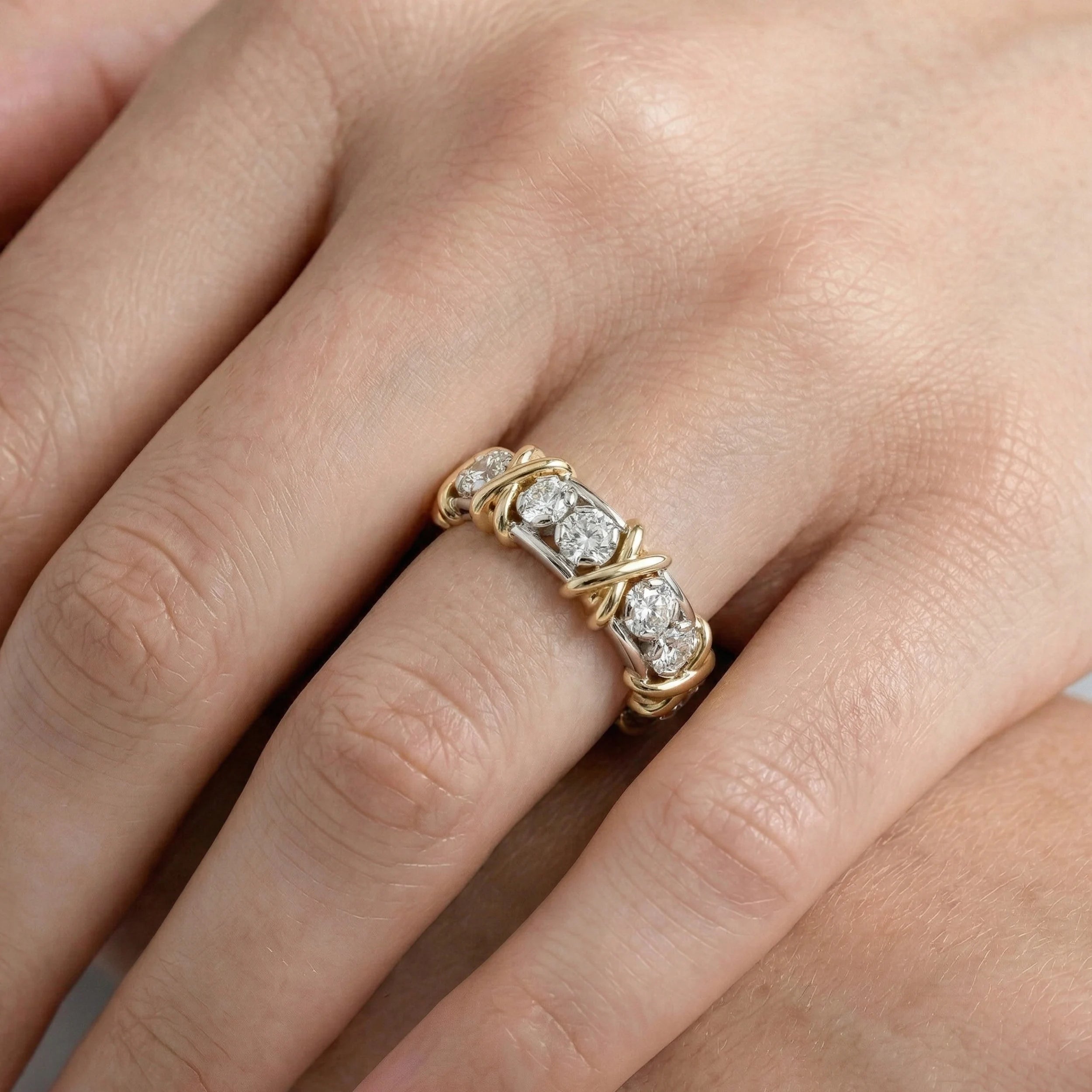 Round Cut Lab Diamond Cross Wedding Band Rings