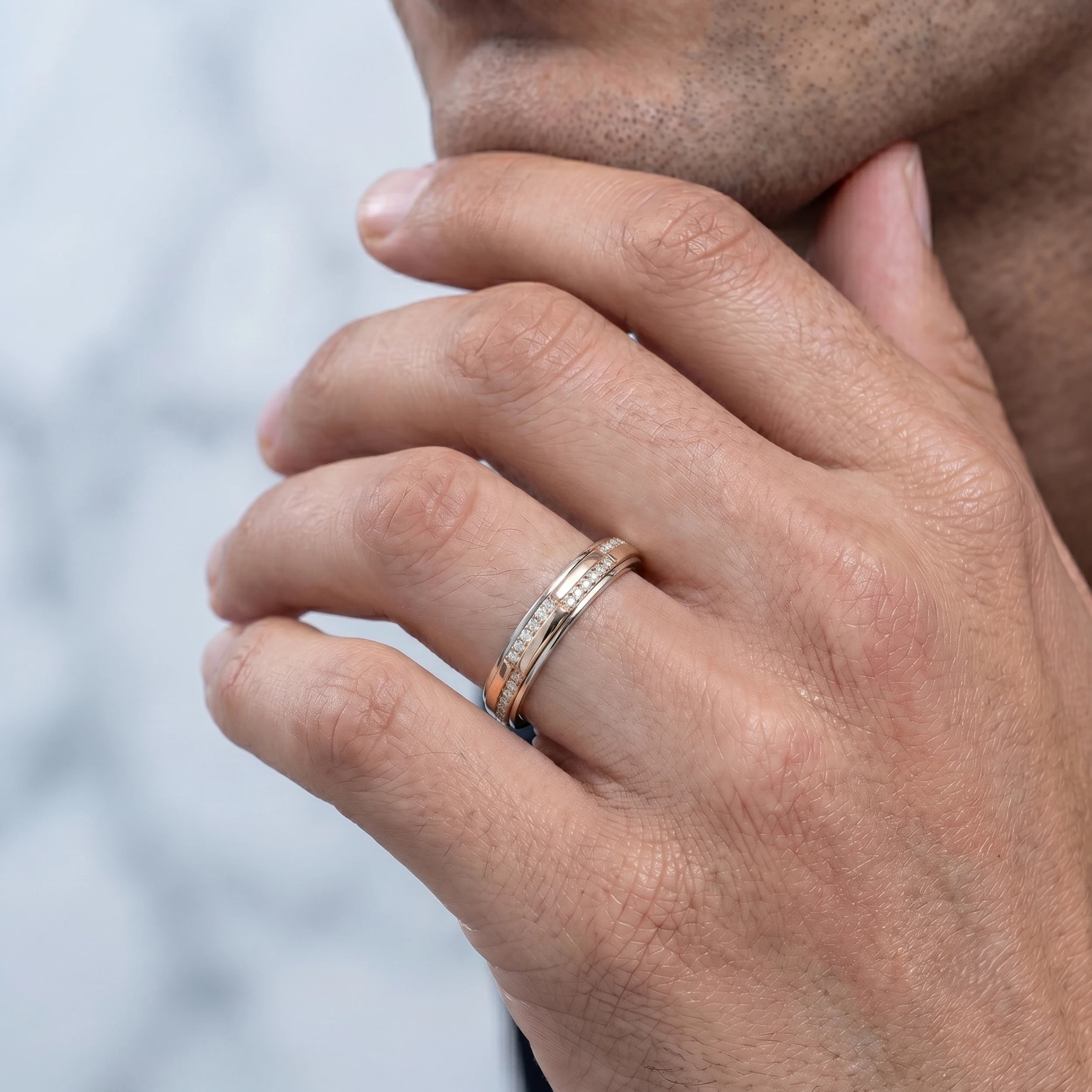 Two Tone Round Diamond Men's Wedding Band Band