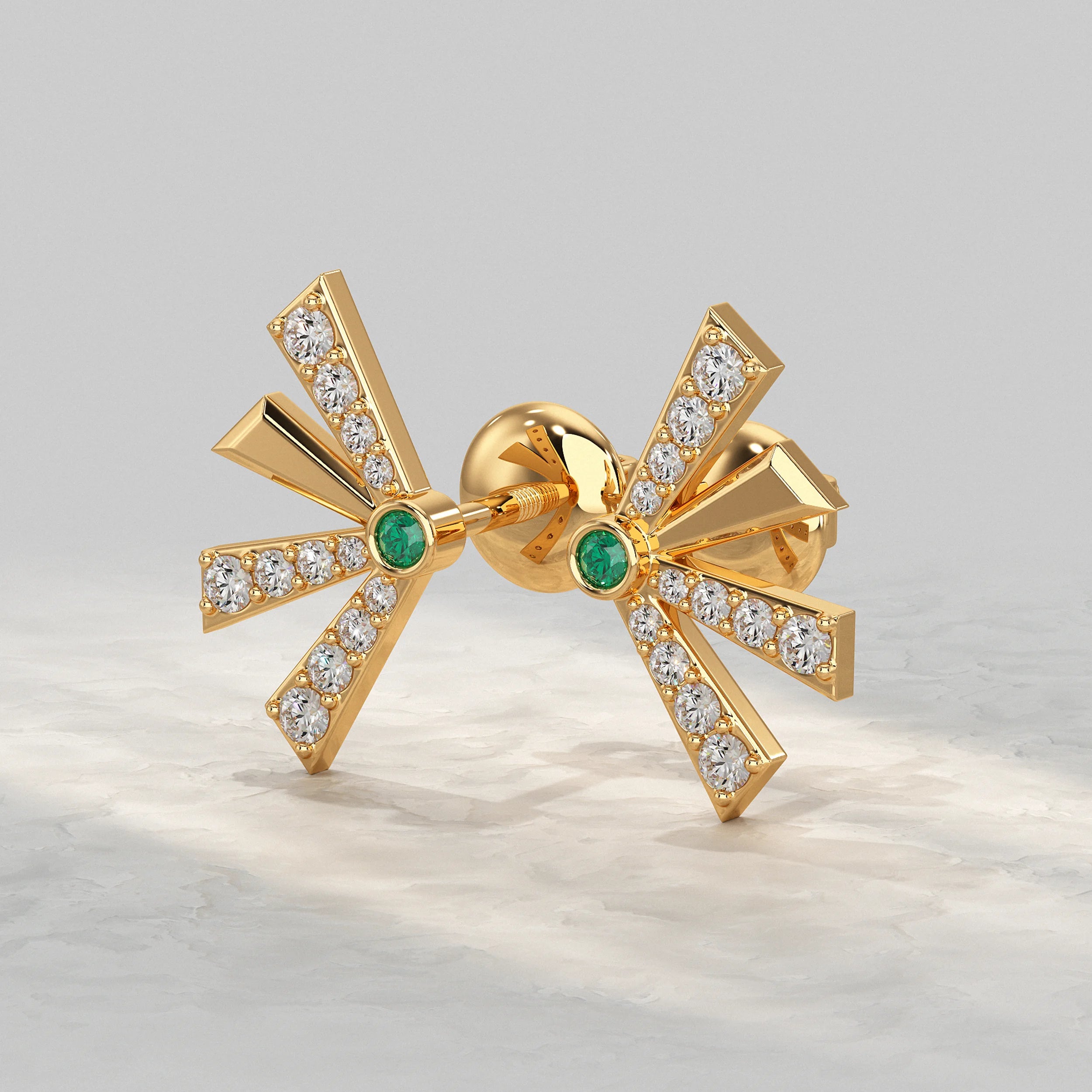 Round Cut Gem Diamond Fan Design Stud Earrings