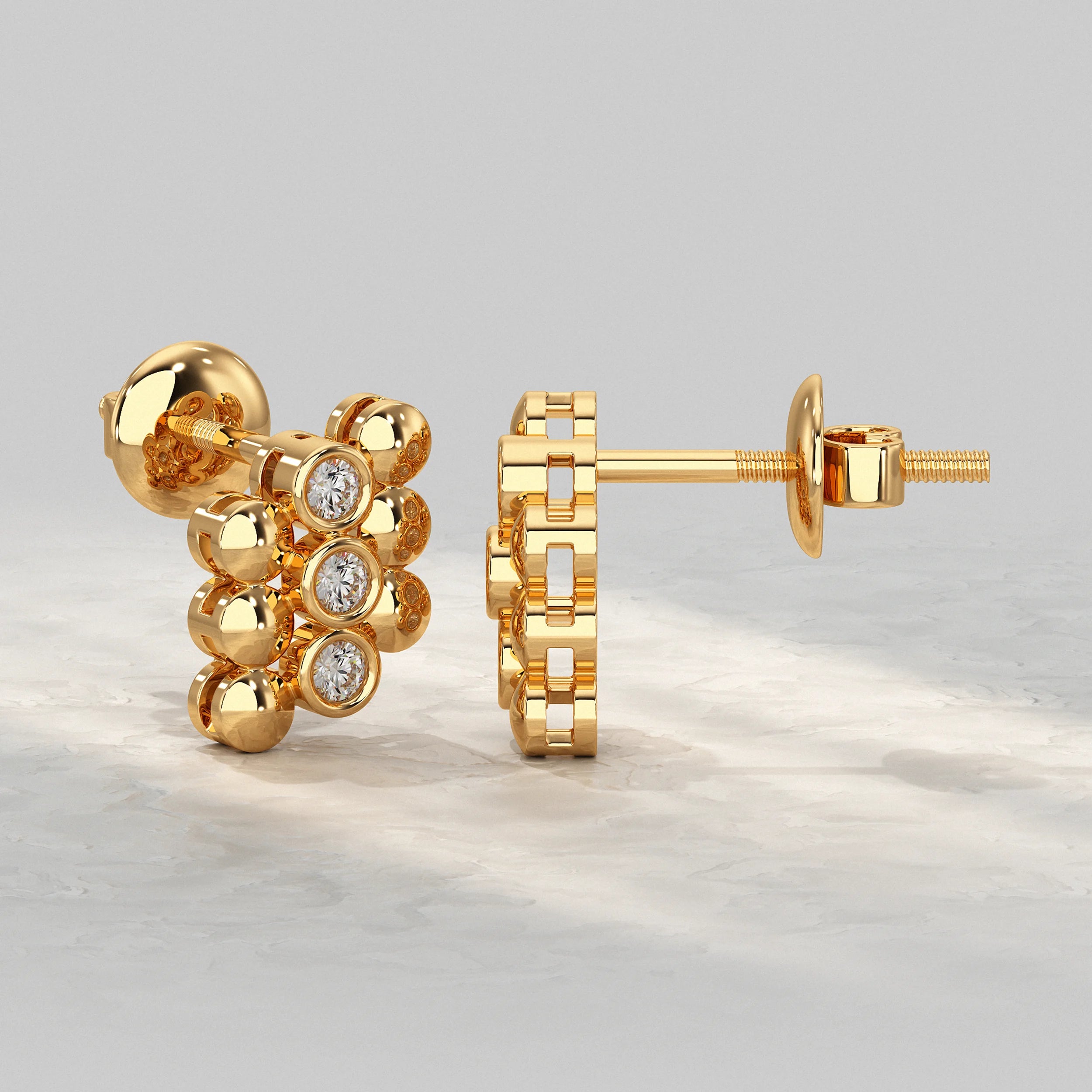 Bubble Cluster Diamond Pattern Stud Earrings