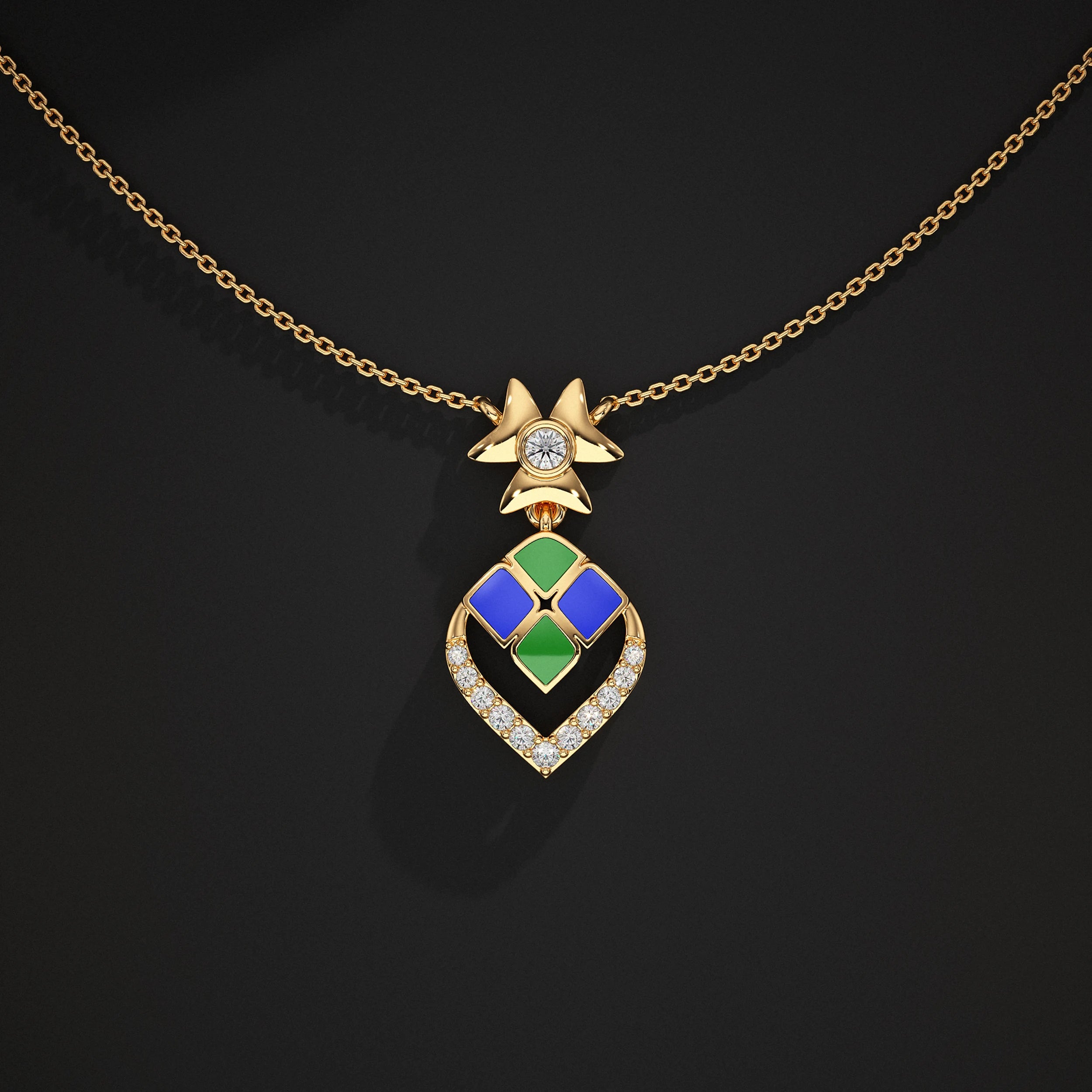 Unique Style Enamel Lab Diamond Pendant