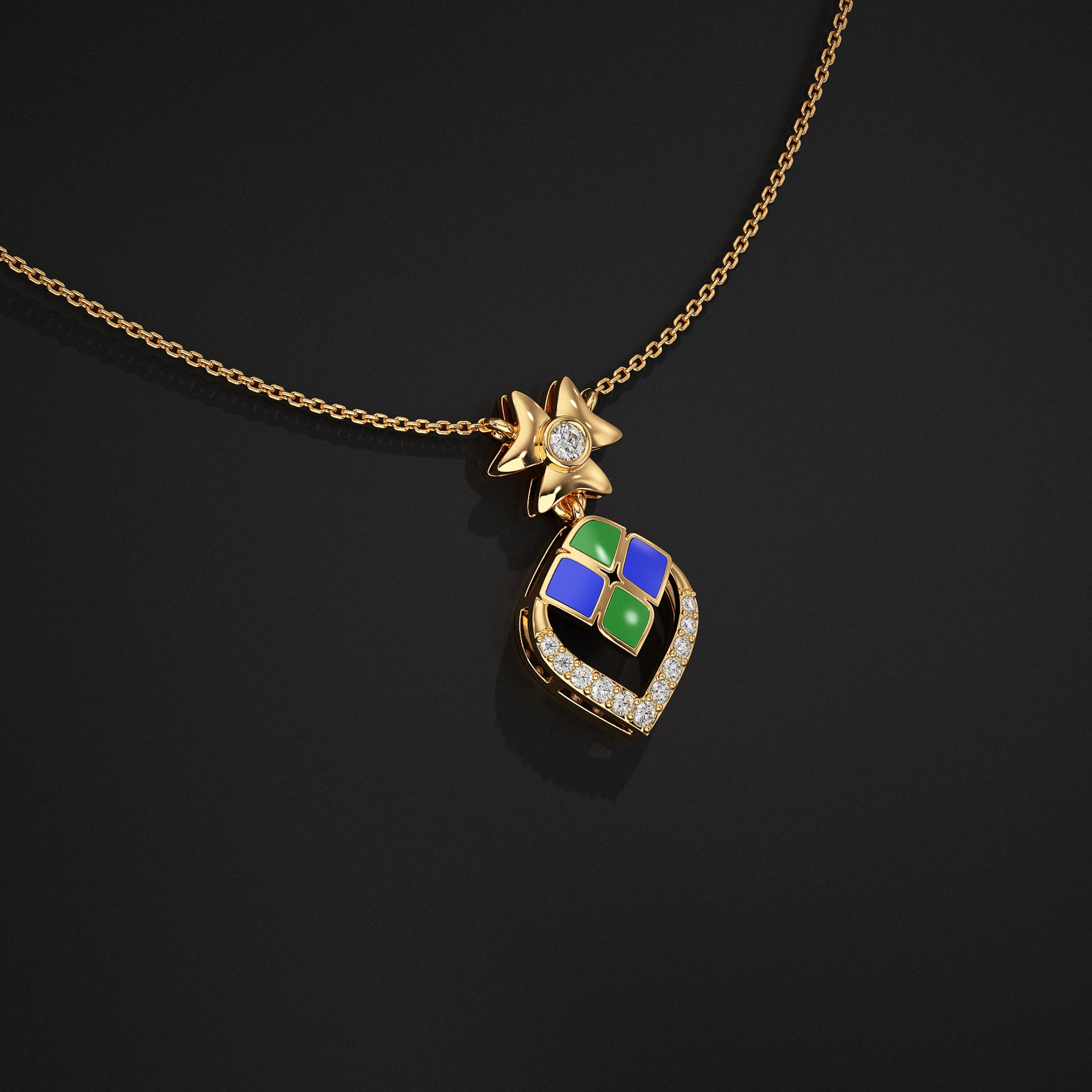 Unique Style Enamel Lab Diamond Pendant