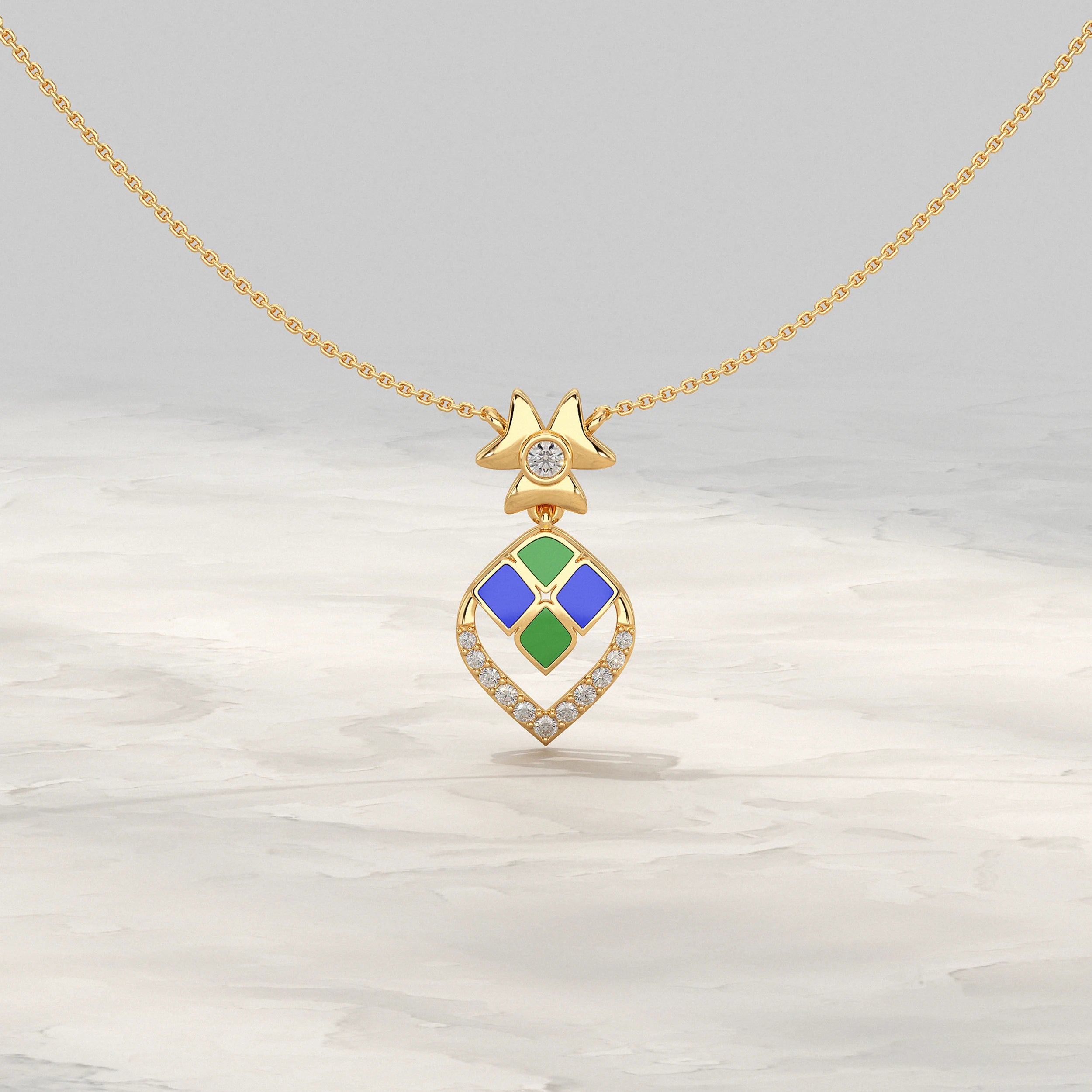 Unique Style Enamel Lab Diamond Pendant