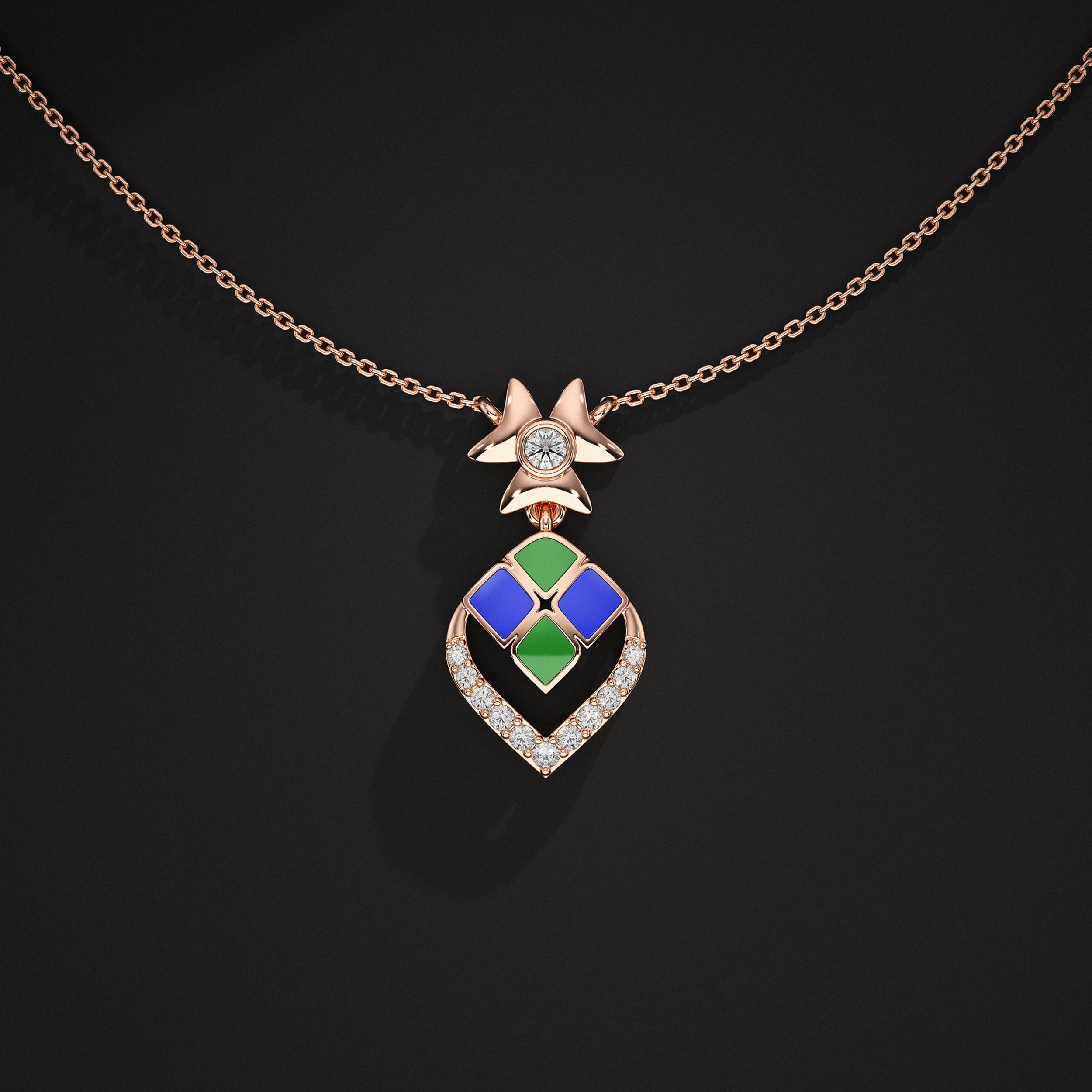 Unique Style Enamel Lab Diamond Pendant