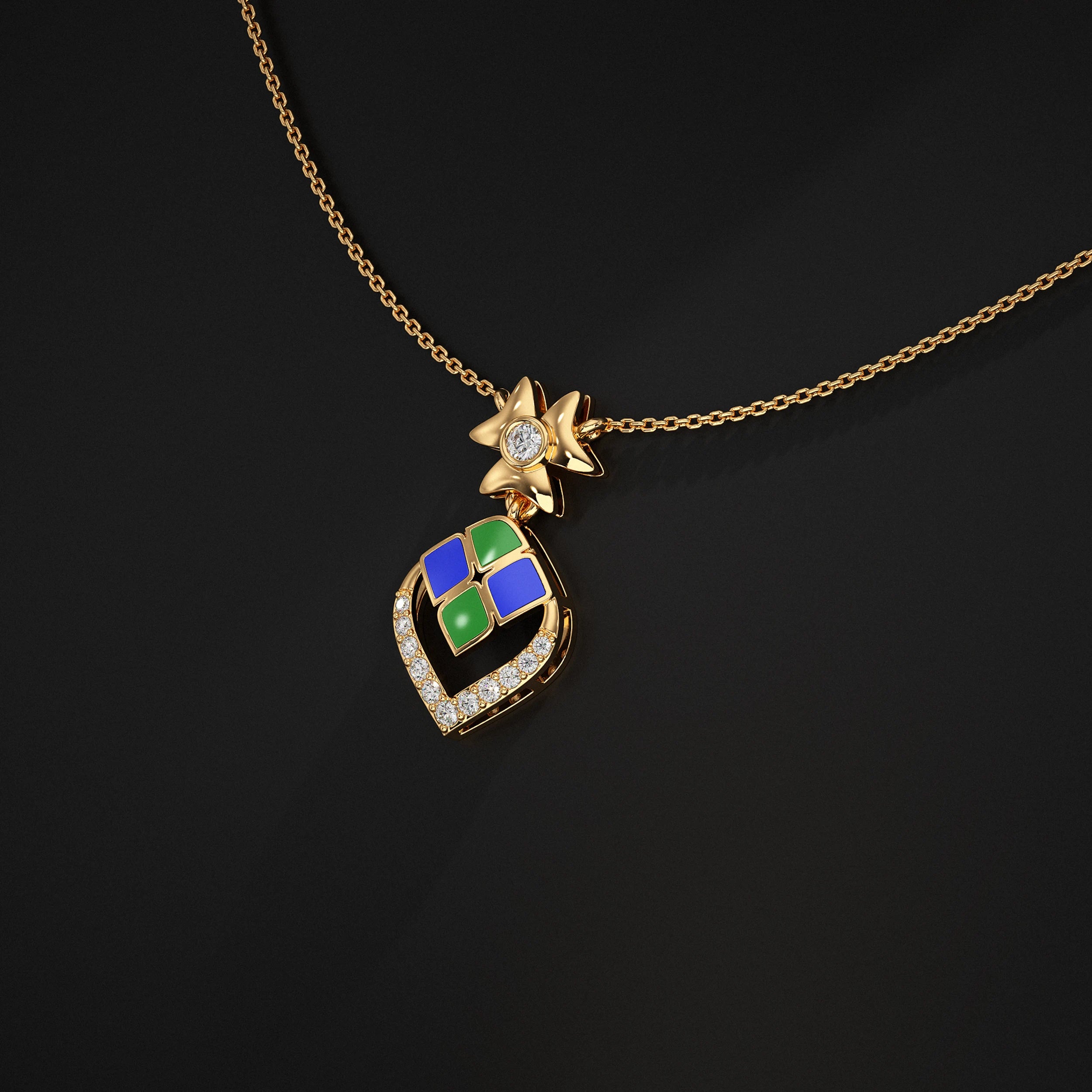 Unique Style Enamel Lab Diamond Pendant