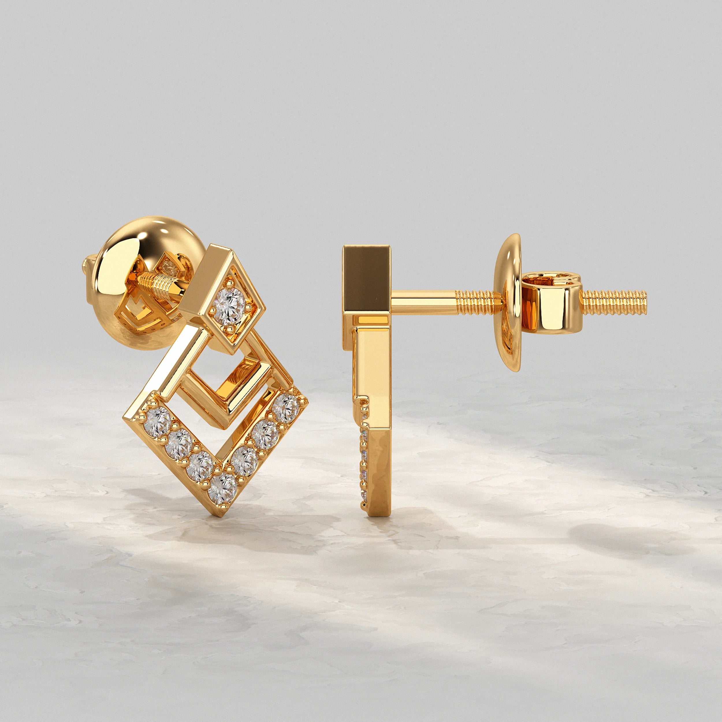 Chevron Square Lab Diamond Stud Earrings