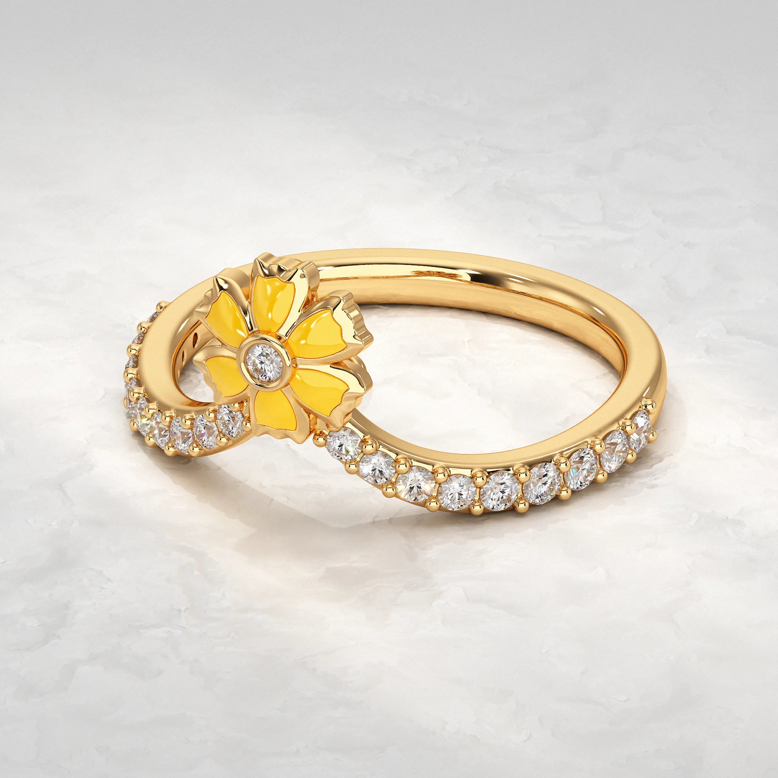 Elegant-Yellow-Gold-Ring-with-Diamond-Accent-and-Flower