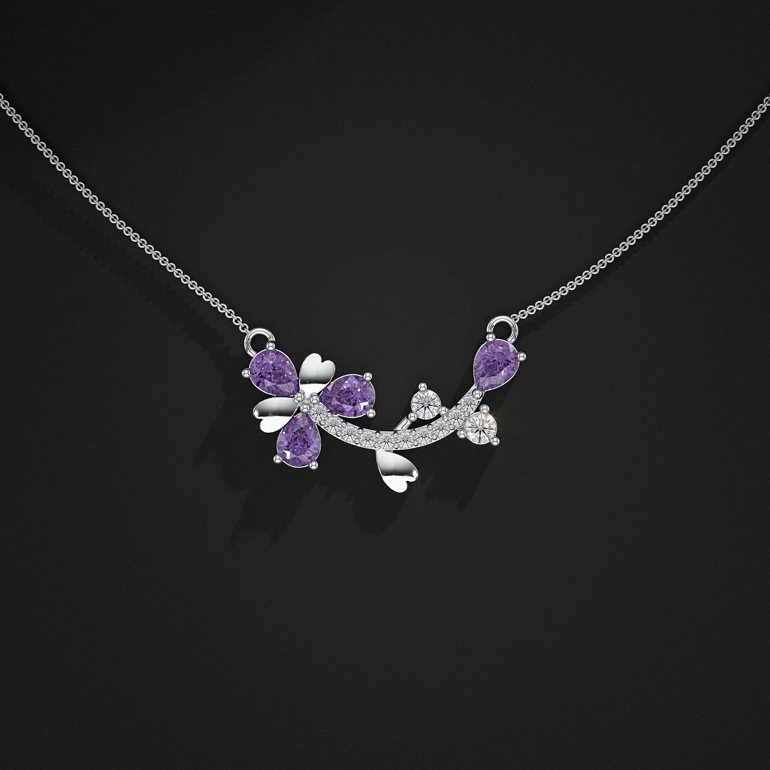 Pear Amethyst And Lab Diamond Pendant