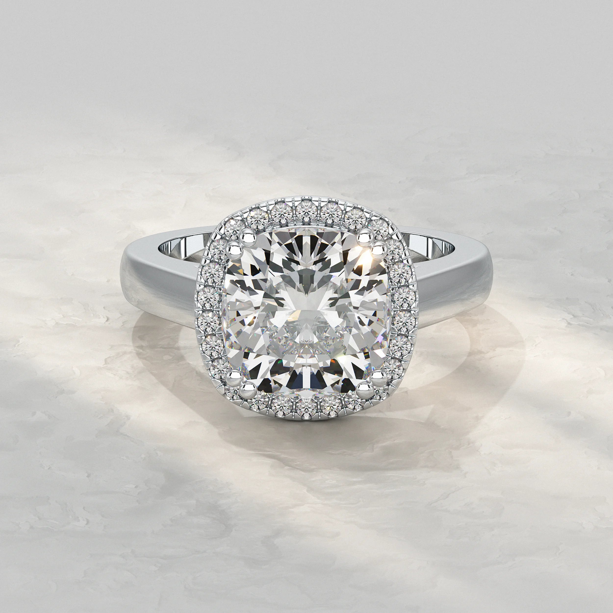 Cushion Cut Halo Solitaire Engagement Ring