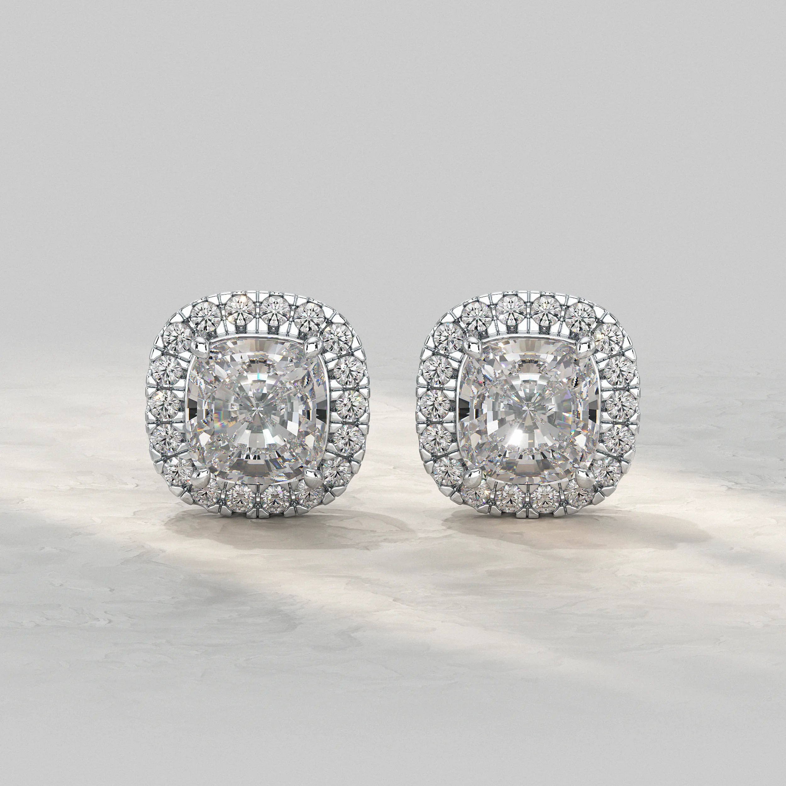 Cushion Lab Diamond Halo Stud Earrings