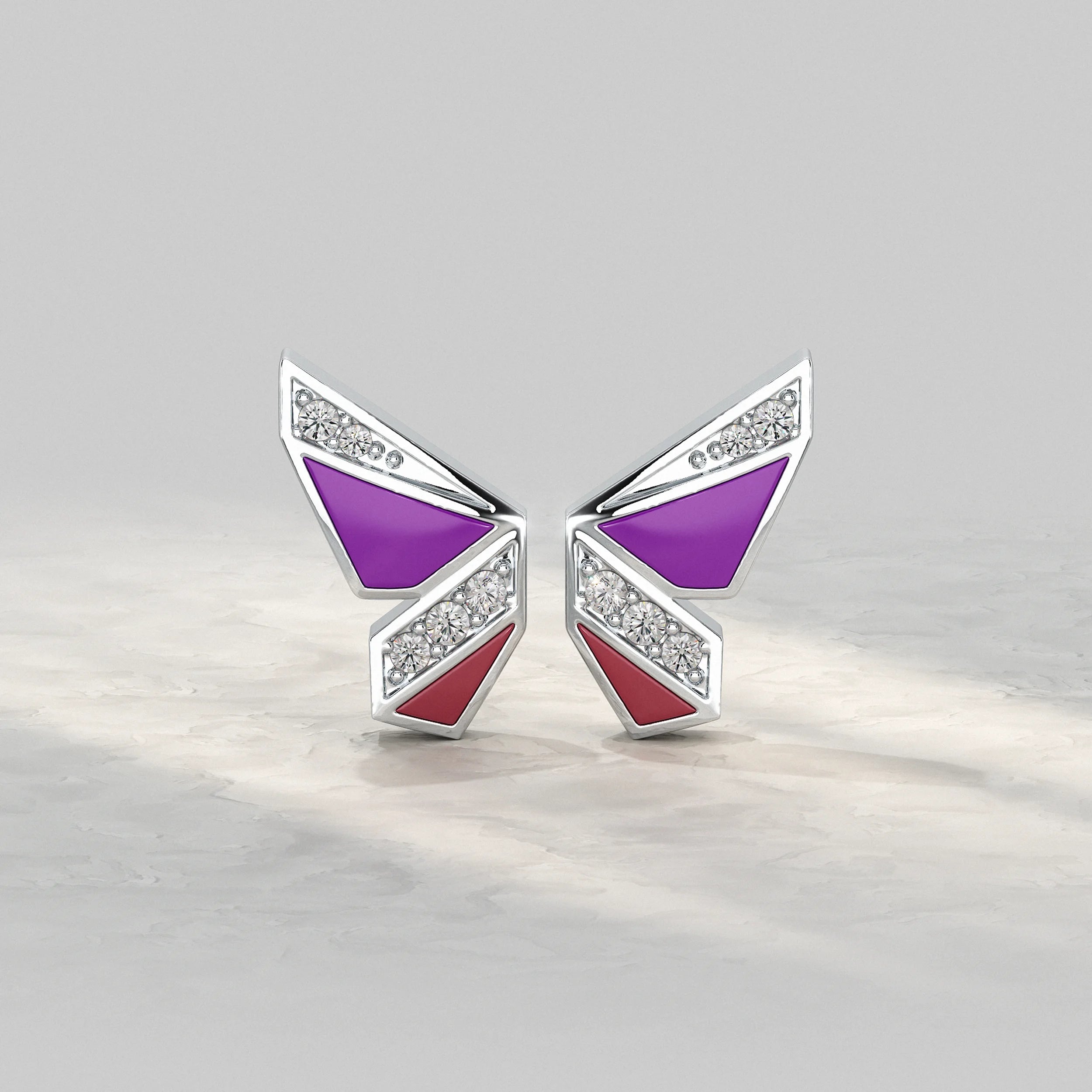 Purple Enamel Butterfly Lab Diamond Stud Earrings