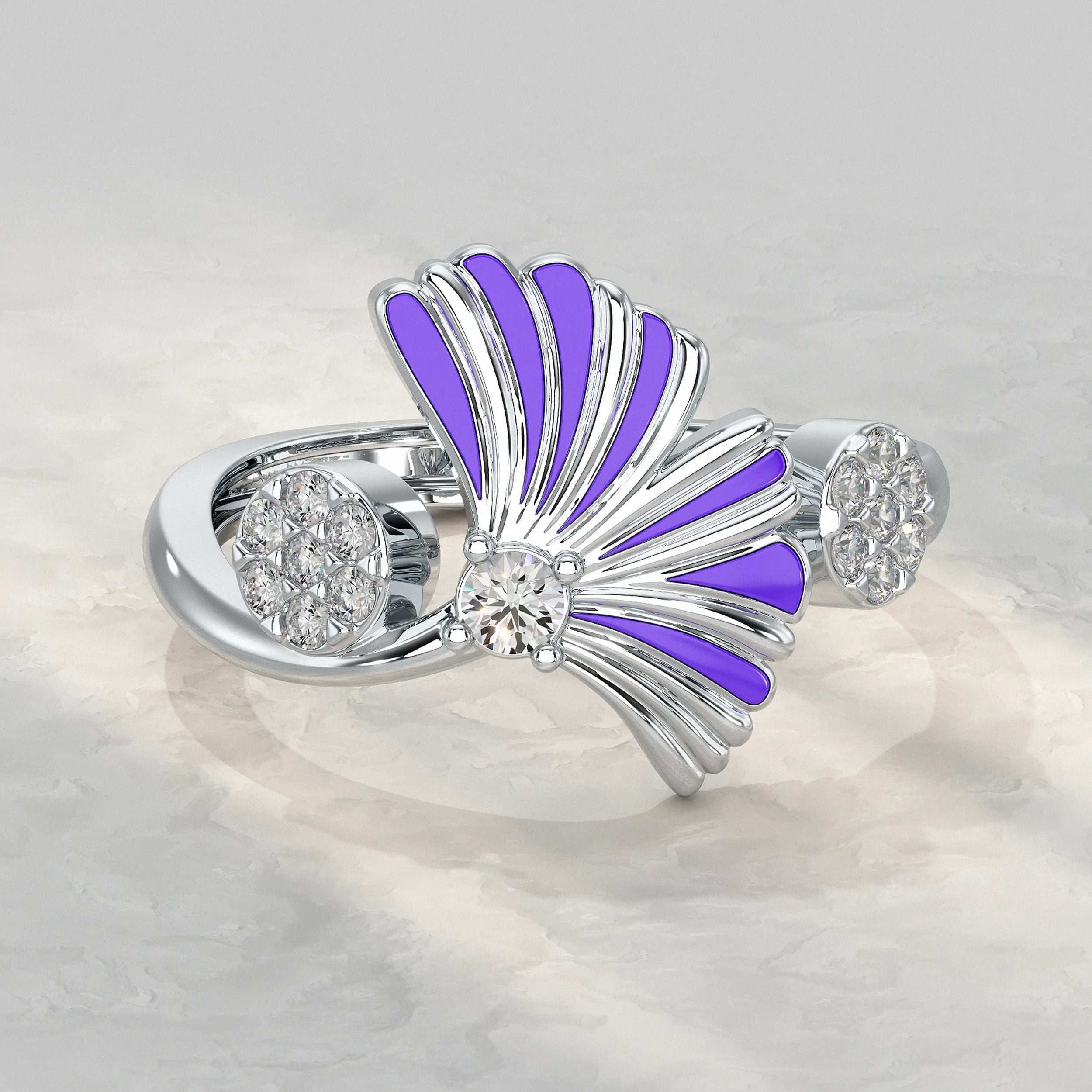 Enamel Flower Shape Lab Diamond Ring