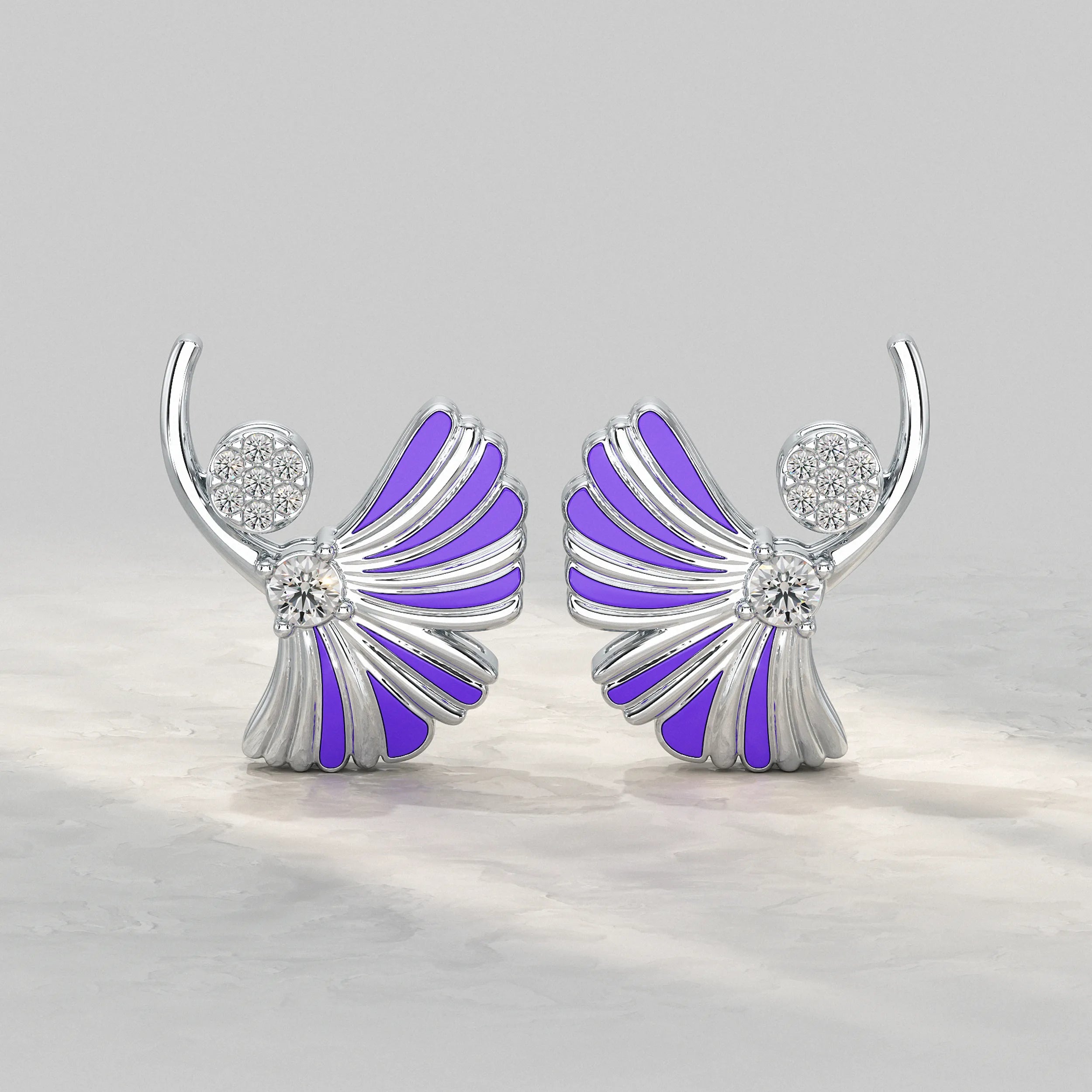 Enamel Flower Shape Lab Diamond Stud Earrings