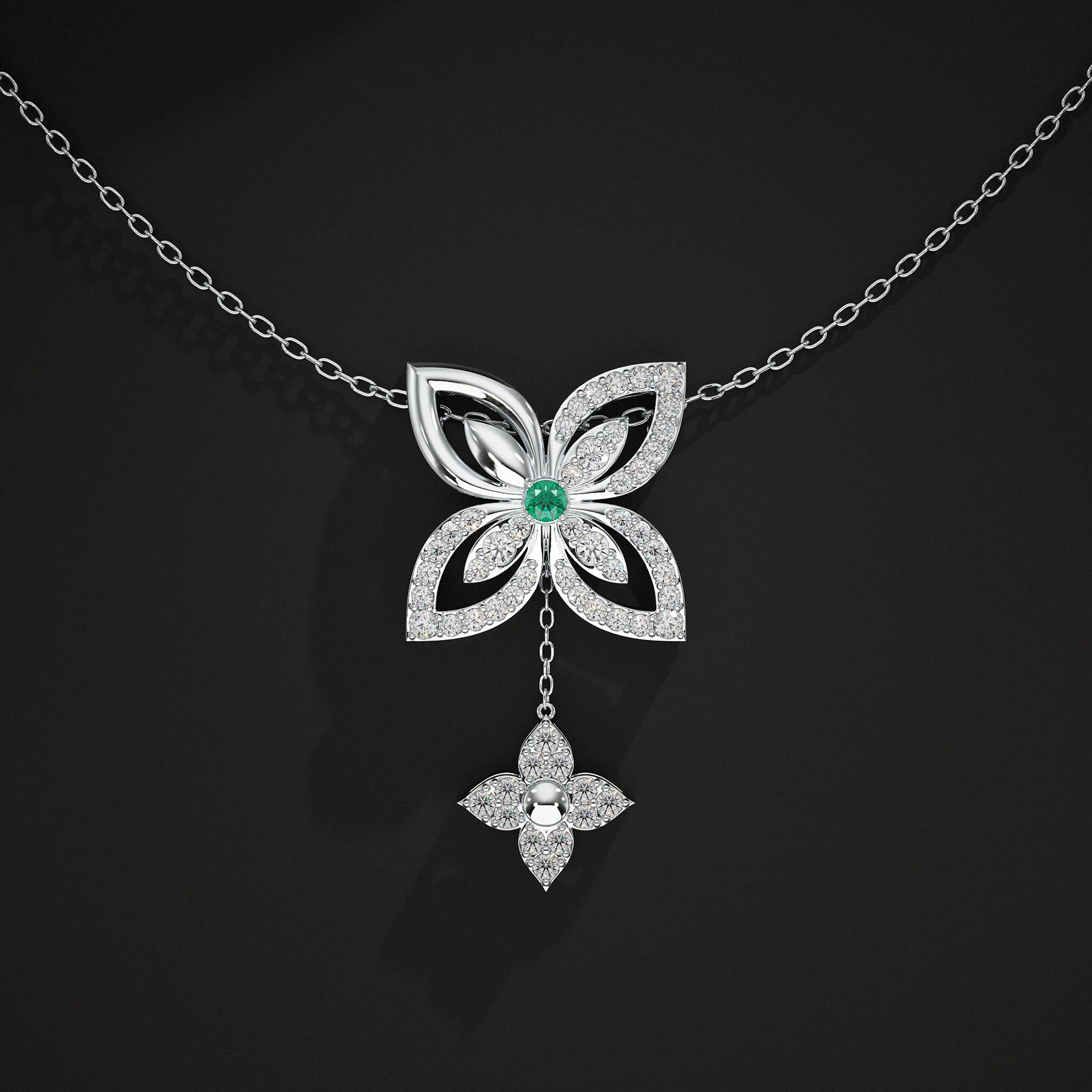 Round Diamond Flower Design With Drop Chains
