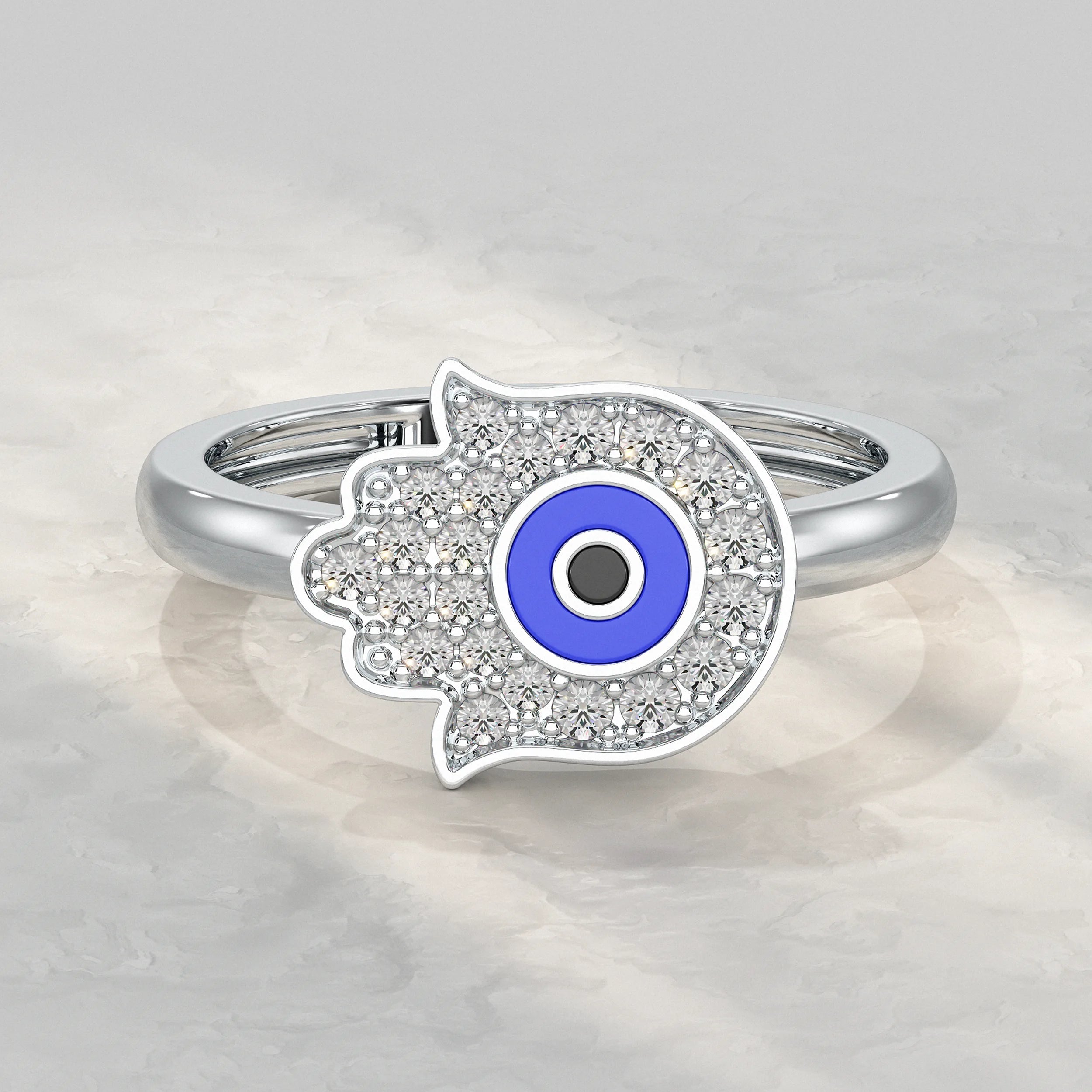 Hand Hamsa Evil Eye Lab Diamond Ring