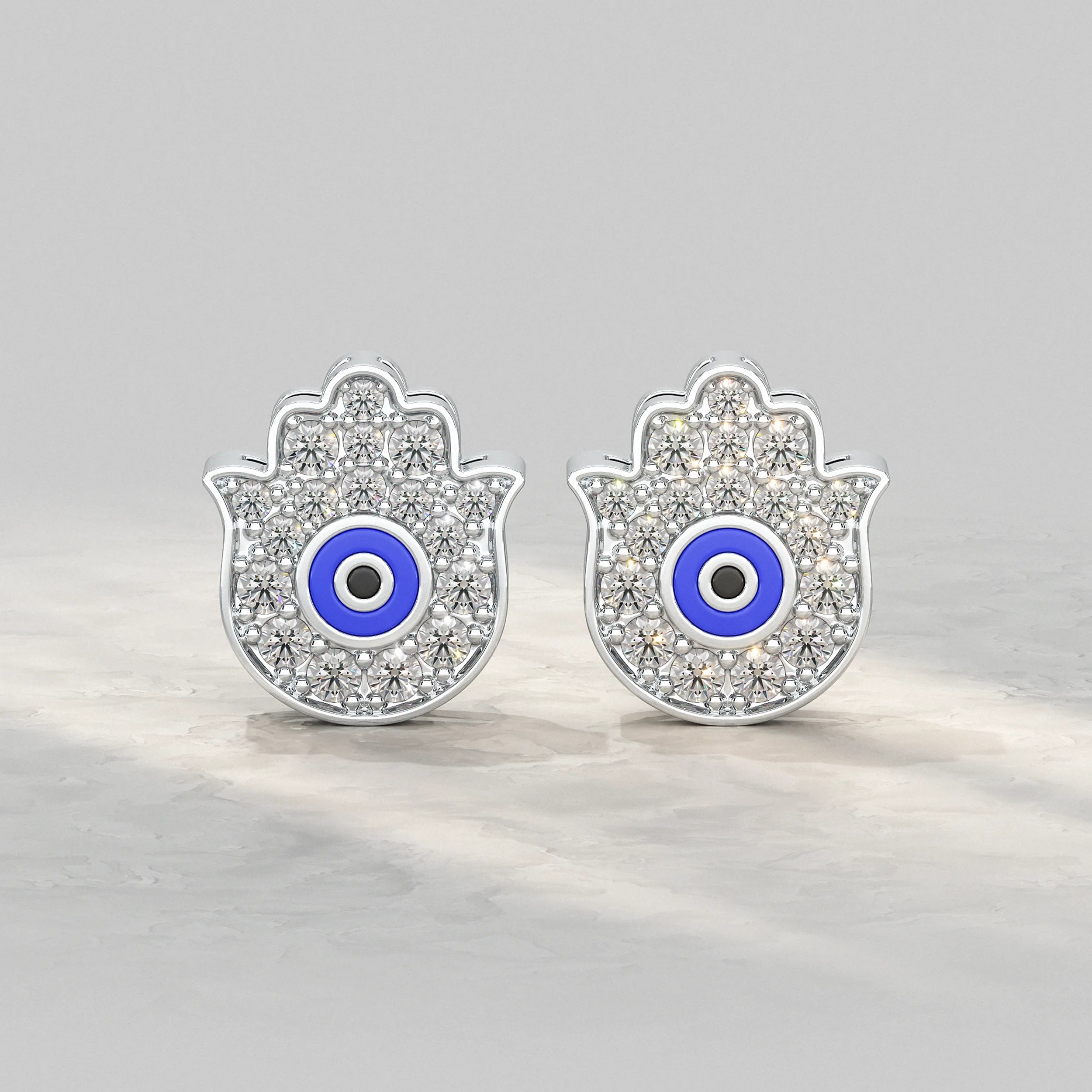 Hand Hamsa Evil Eye Lab Diamond Stud Earrings