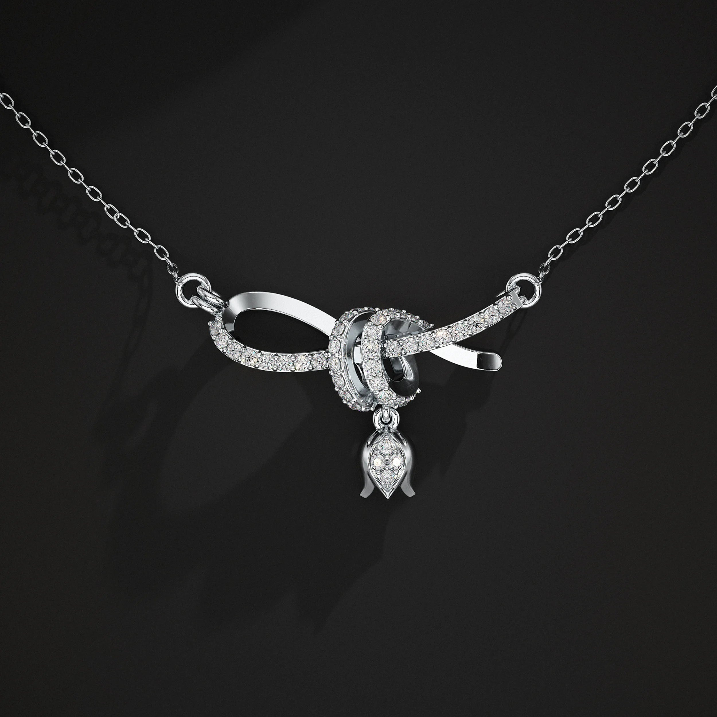 Round Lab Diamond Ribbon Knot Pendant