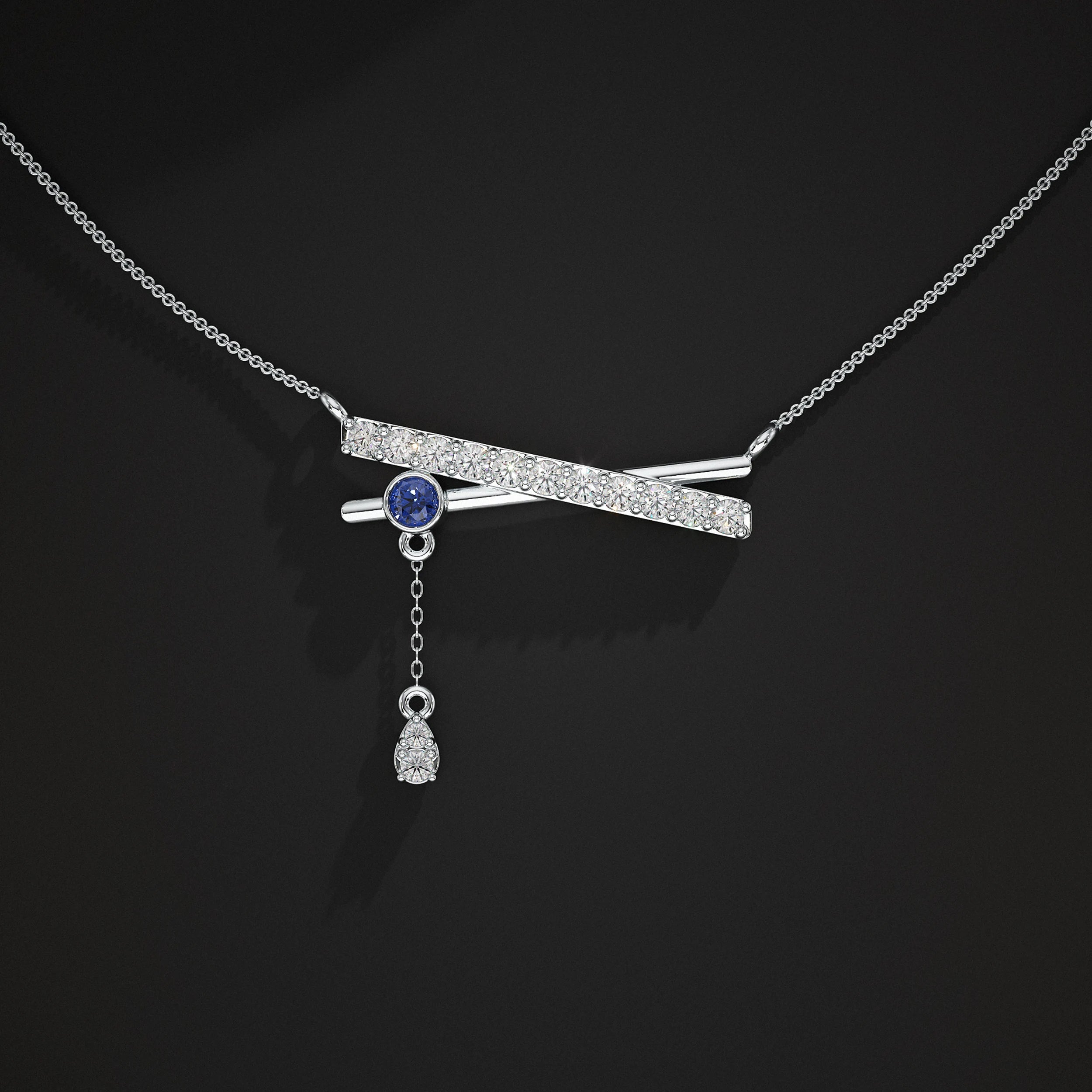 Round Lab Diamond Drop Chain Bar Pendant