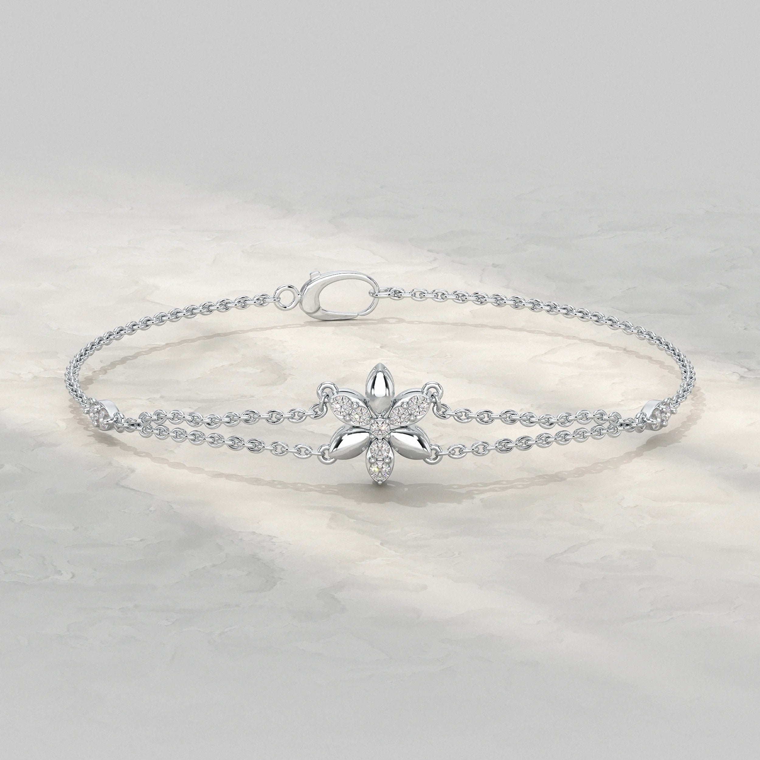 Round Diamond Floral Design Chain Bracelet