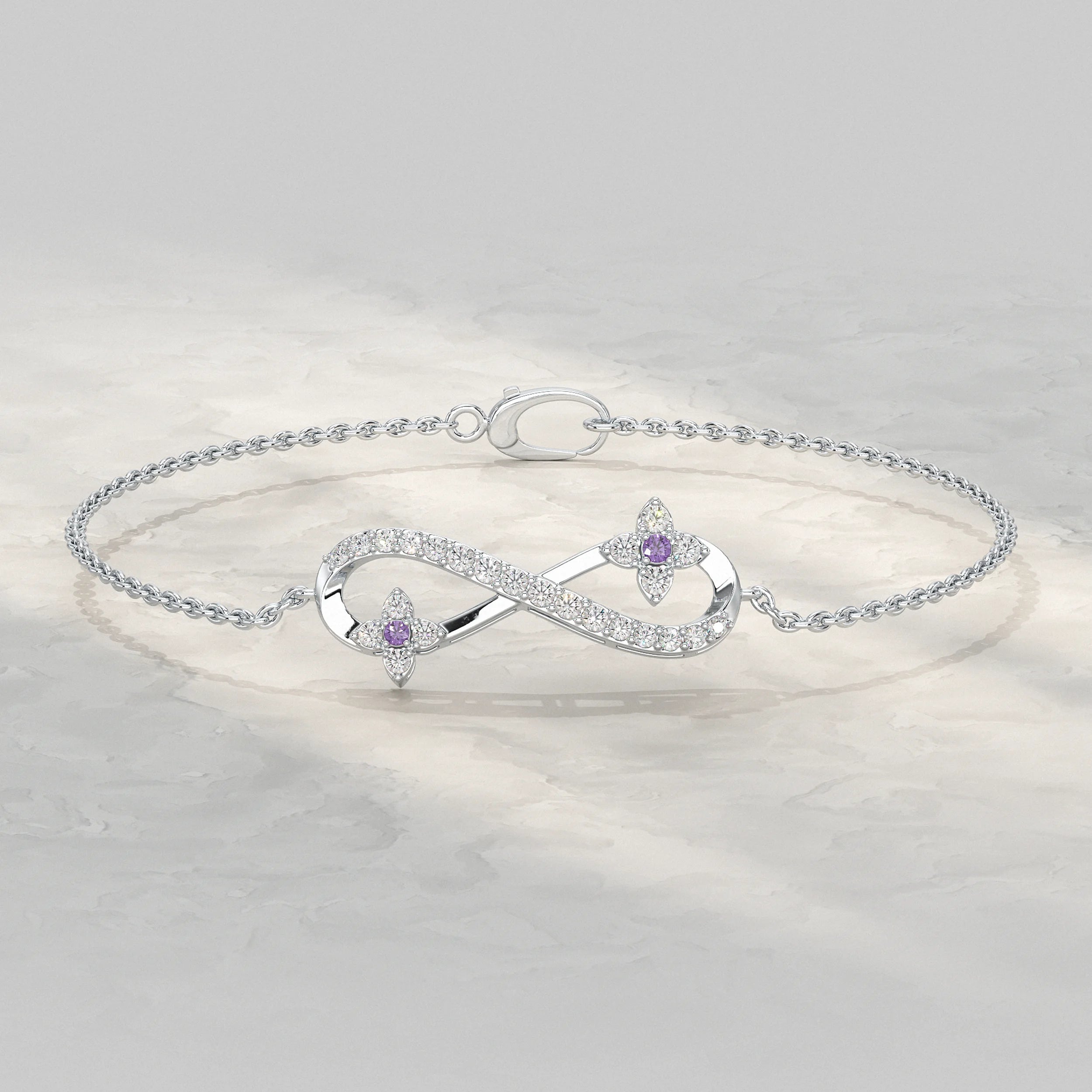 Round Lab Diamond Infinity Charm Chain Bracelet