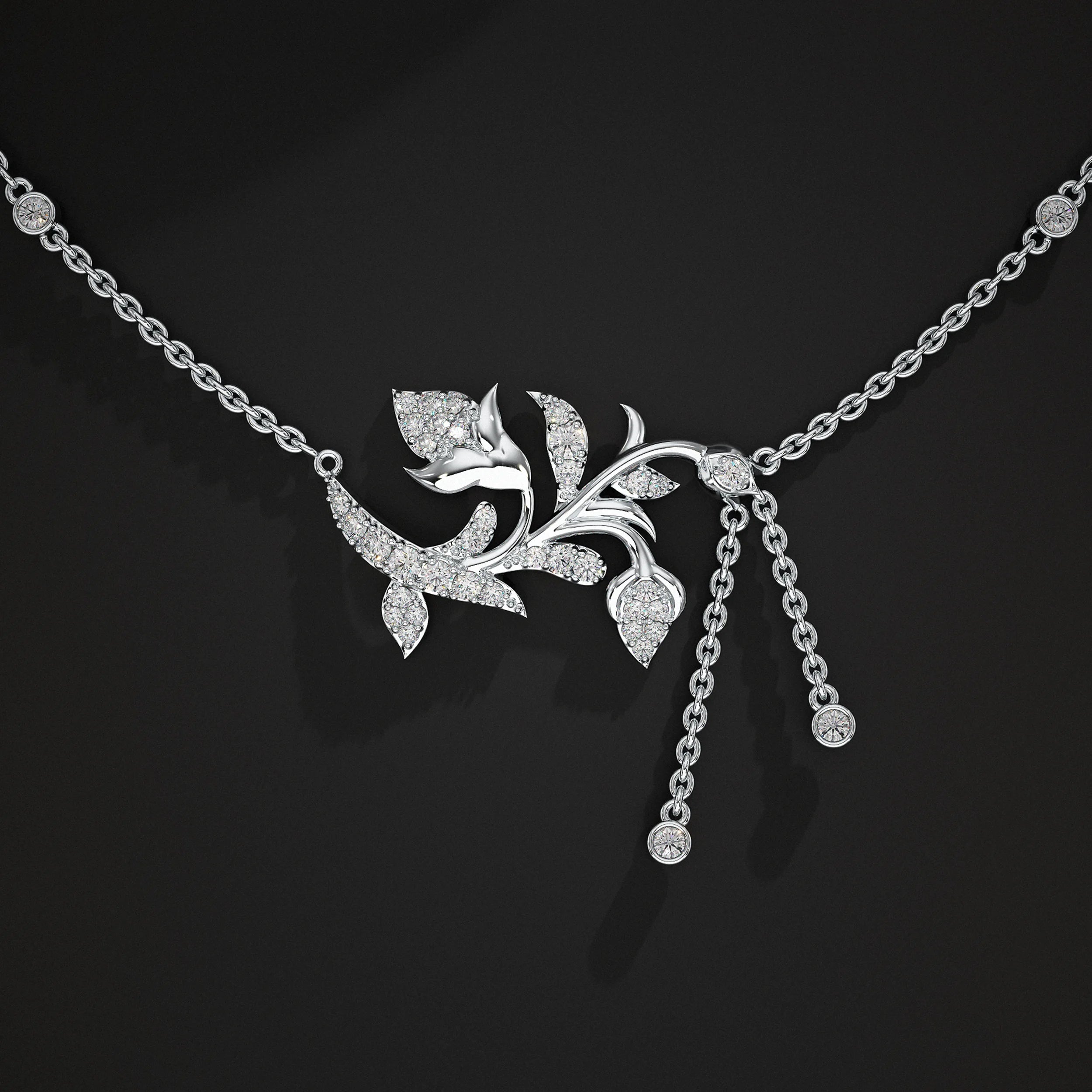 Round Lab Diamond Leaf Shape Pendant