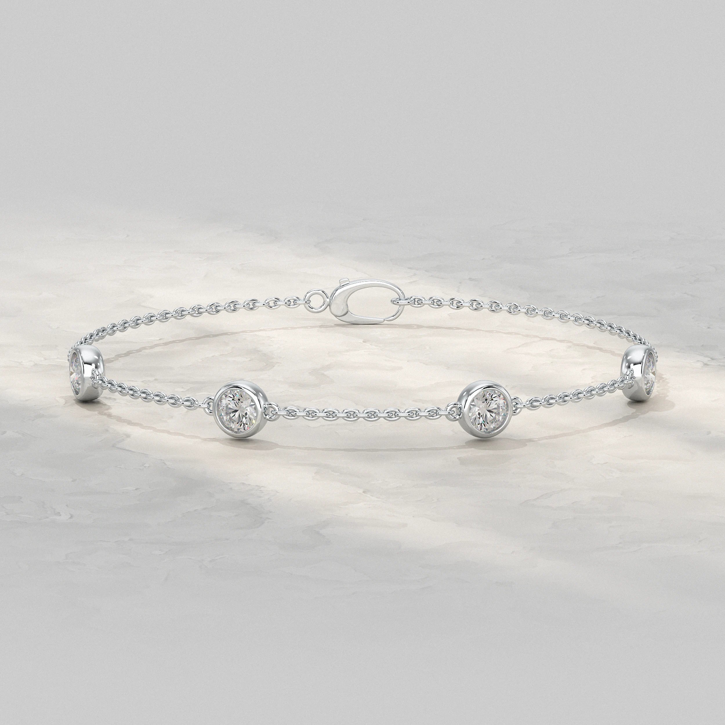 Round Cut Bezel Set Chain Bracelet