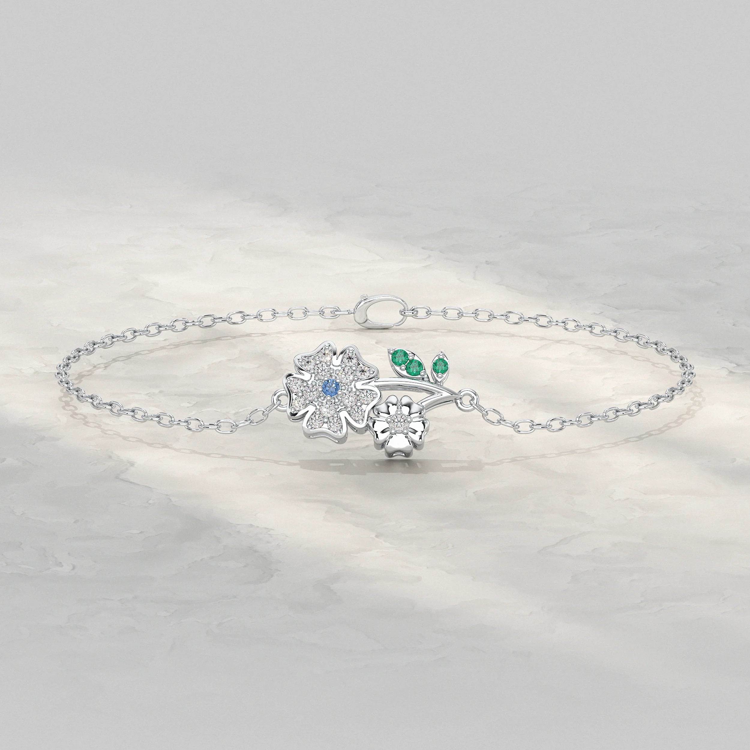 Round Lab Diamond Flower Shape Chain Bracelet