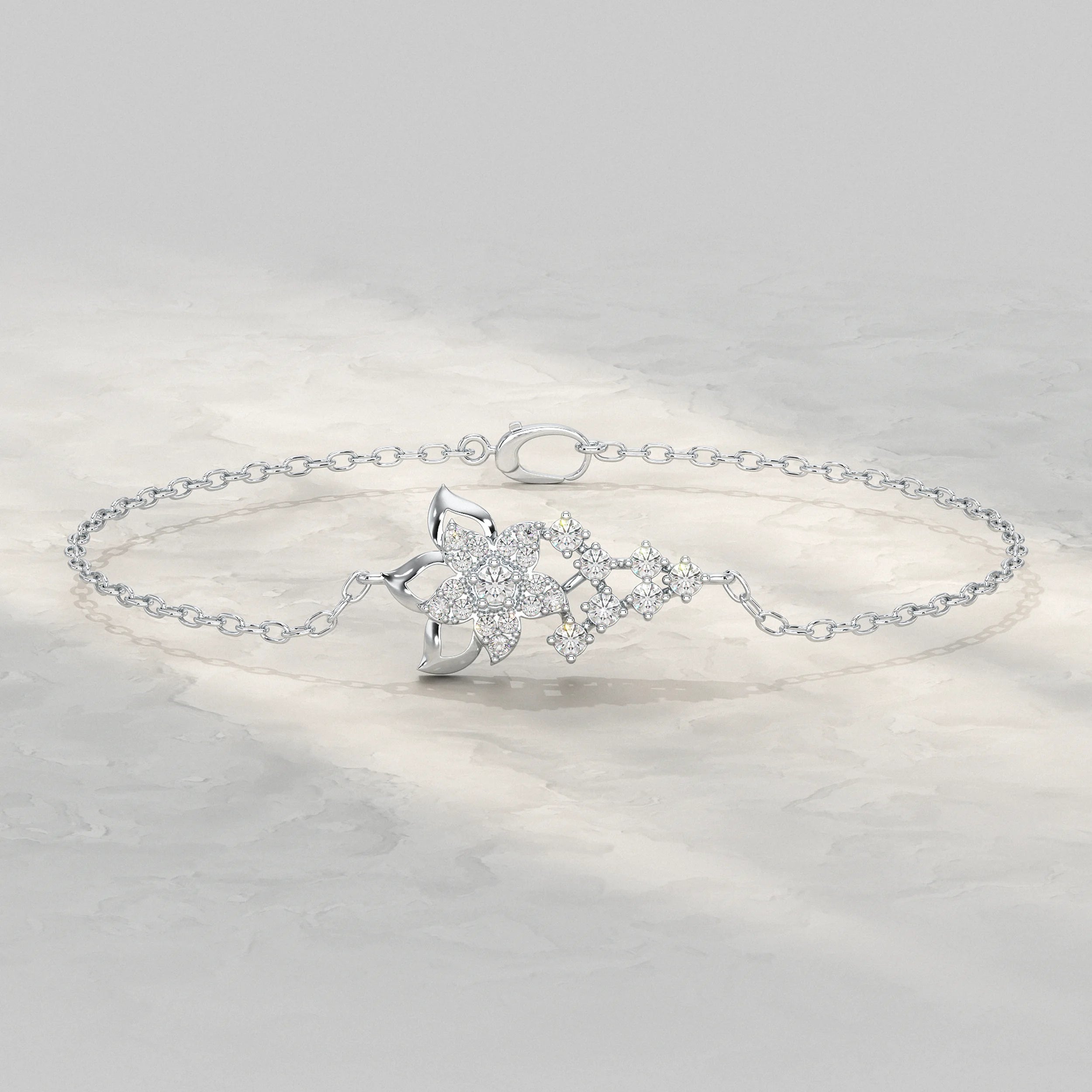 Round Lab Diamond Floral Style Chain Bracelet