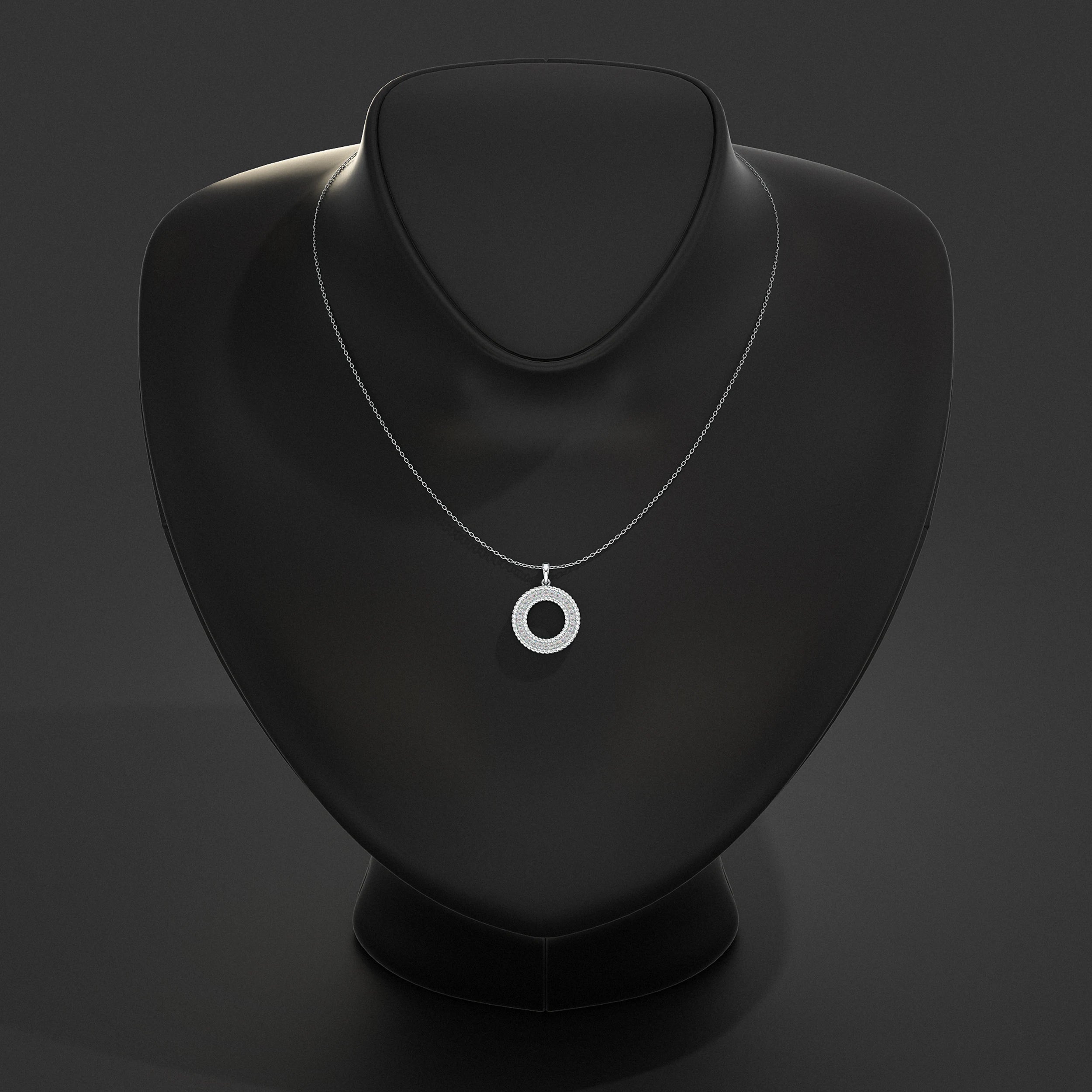 Open Circle Double Border Round Diamond Pendant