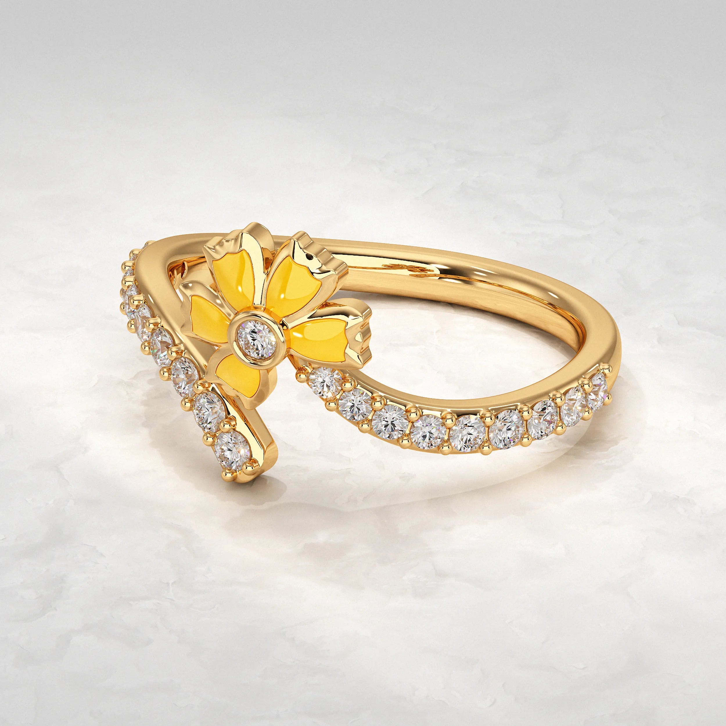 Yellow-Gold-Ring-with-Diamond-Band-and-Yellow-Flower